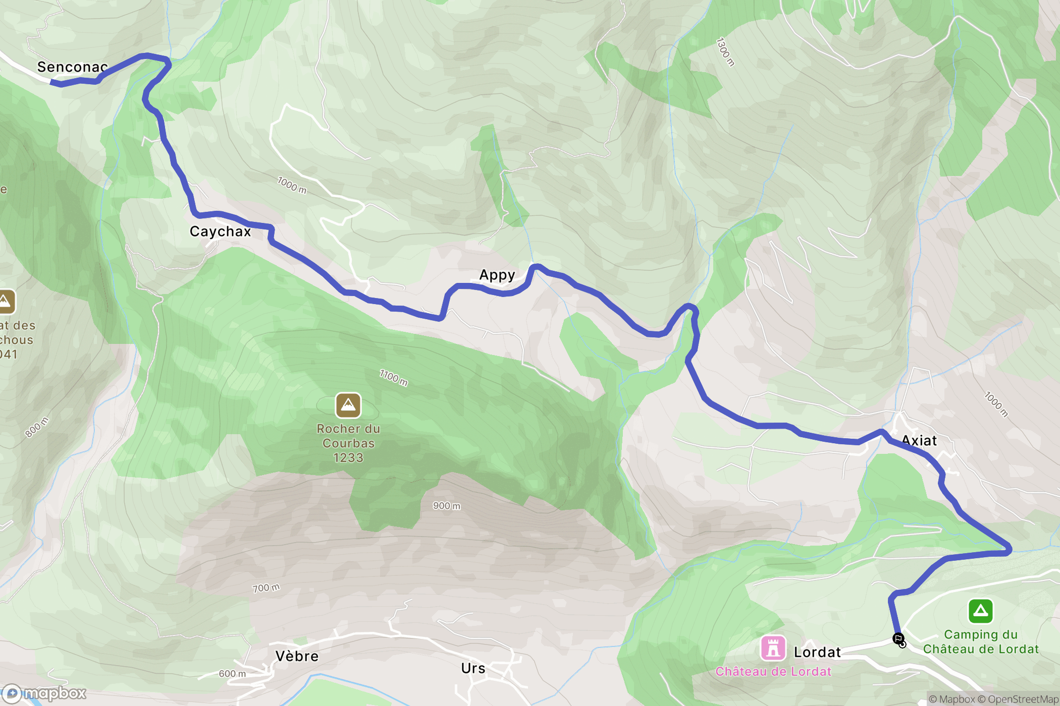Lordat : carte du parcours de randonnée - France