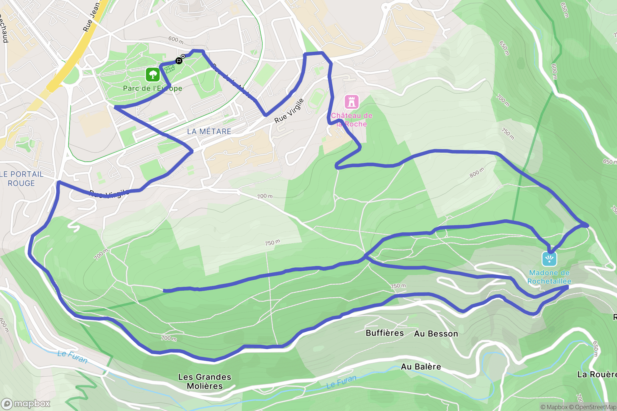 Saint-Étienne : carte du parcours de randonnée - France