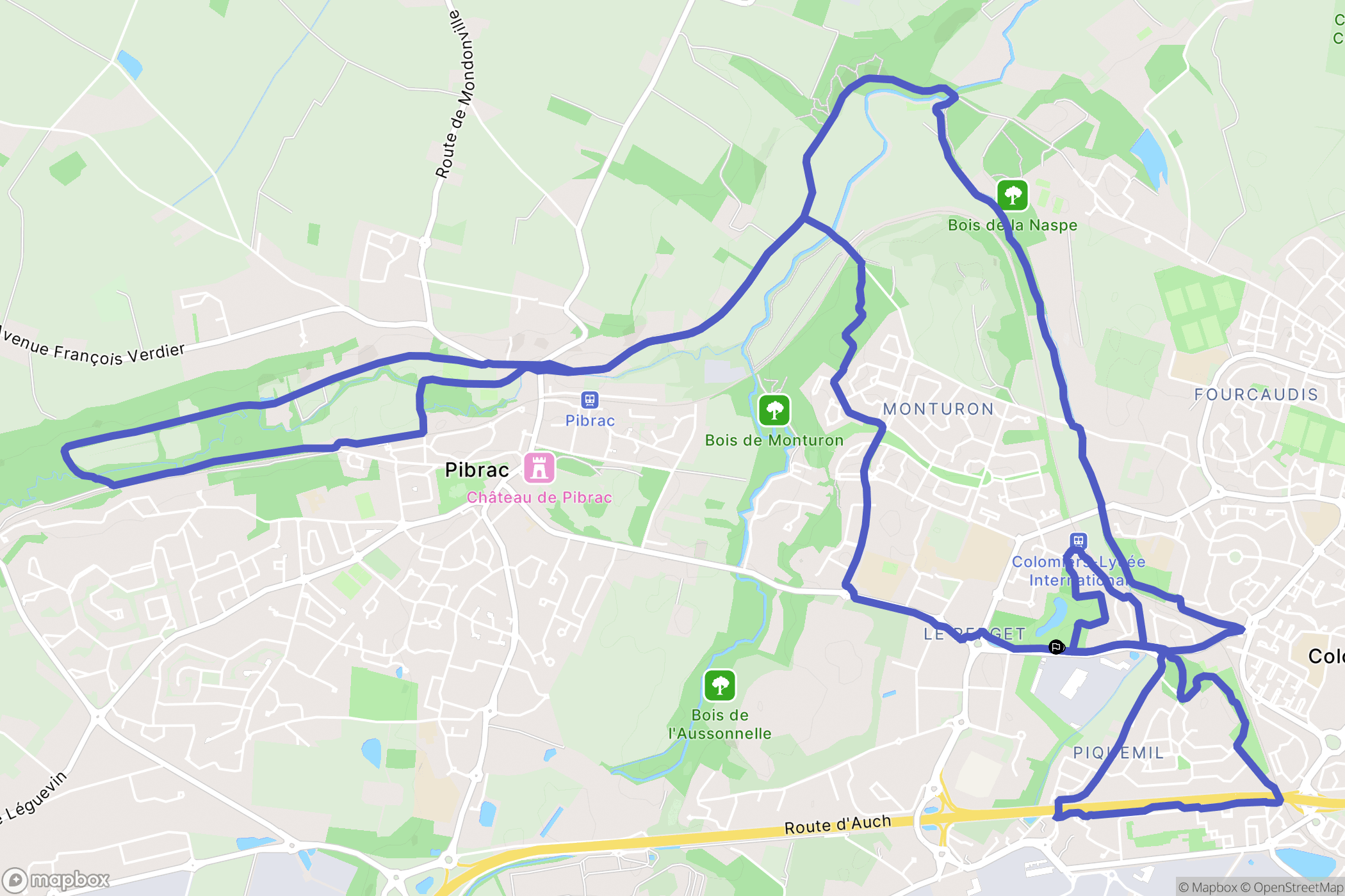 Colomiers : carte du parcours de randonnée - France