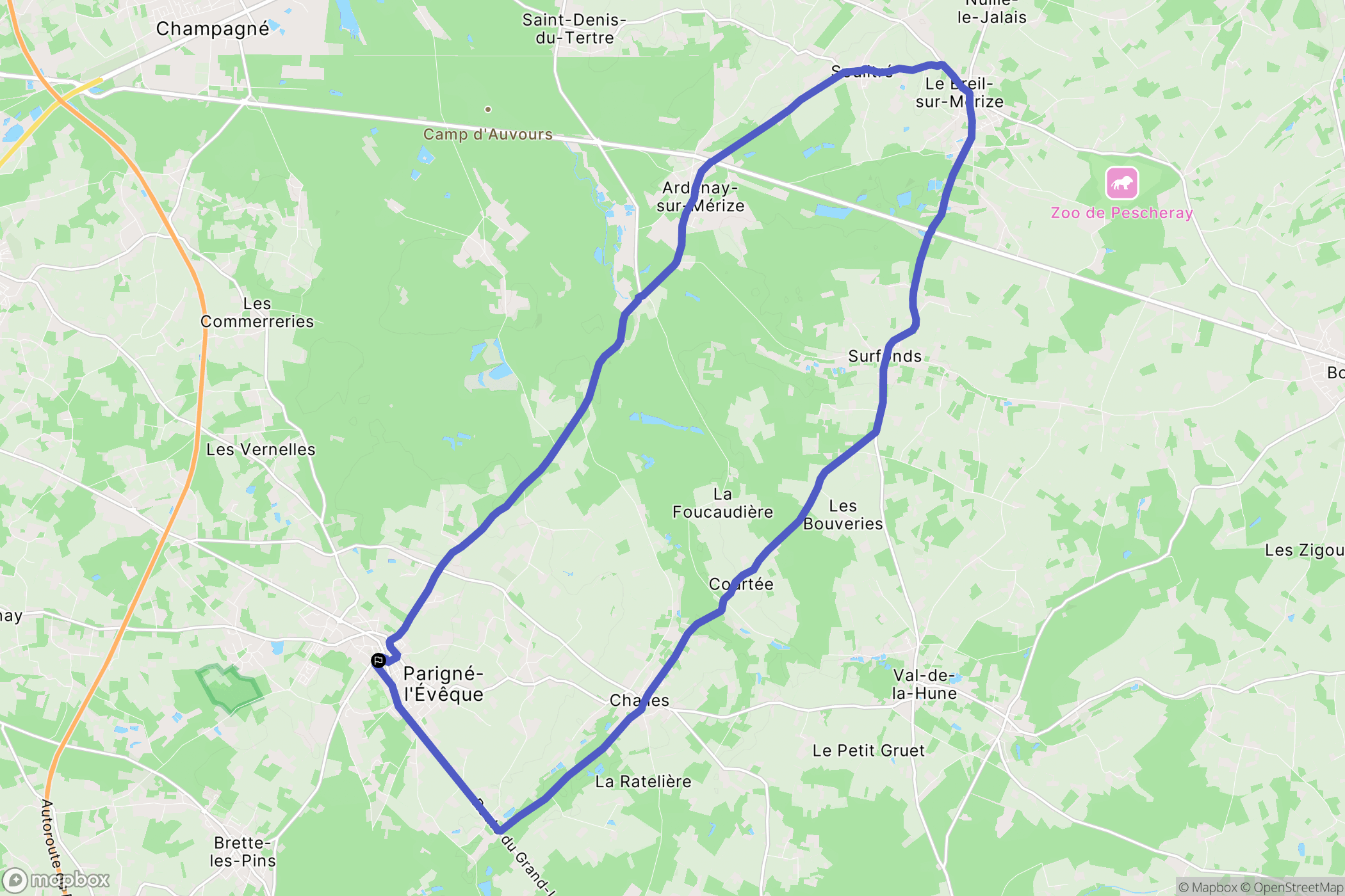 Parigné-l'Évêque : carte du parcours de randonnée - France