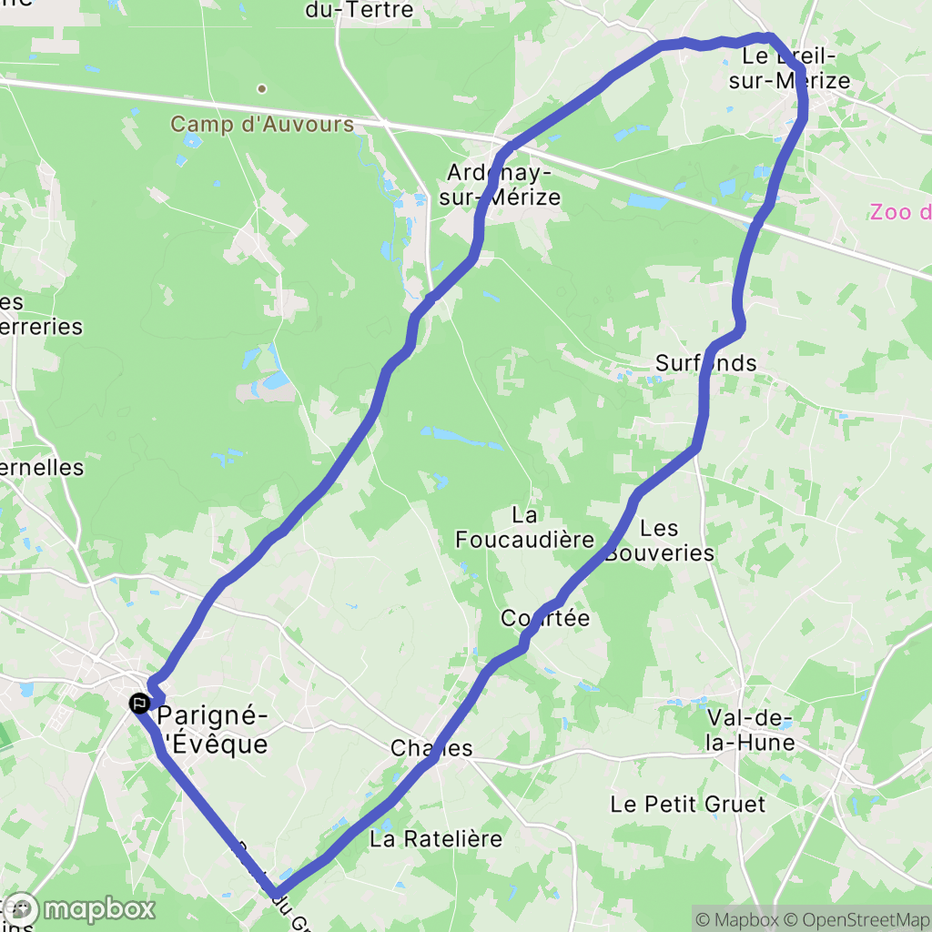 Parigné-l'Évêque : carte du parcours de randonnée - France