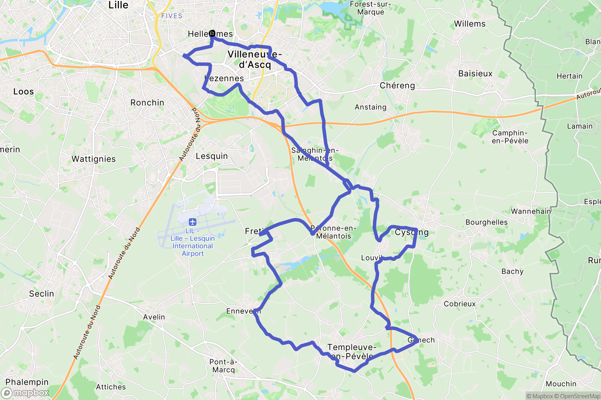 Lille : carte du parcours de randonnée - France