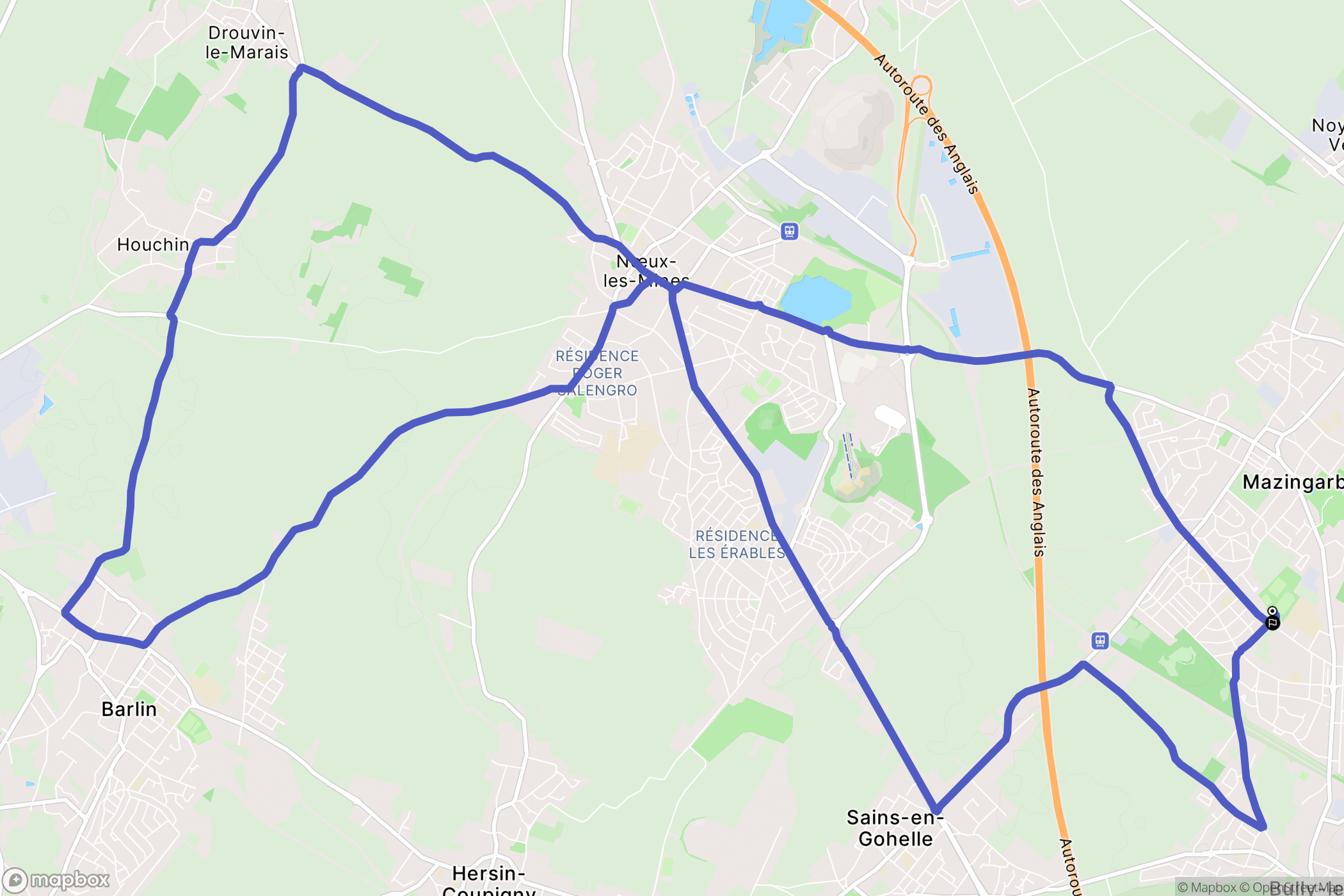 Mazingarbe : carte du parcours de randonnée - France
