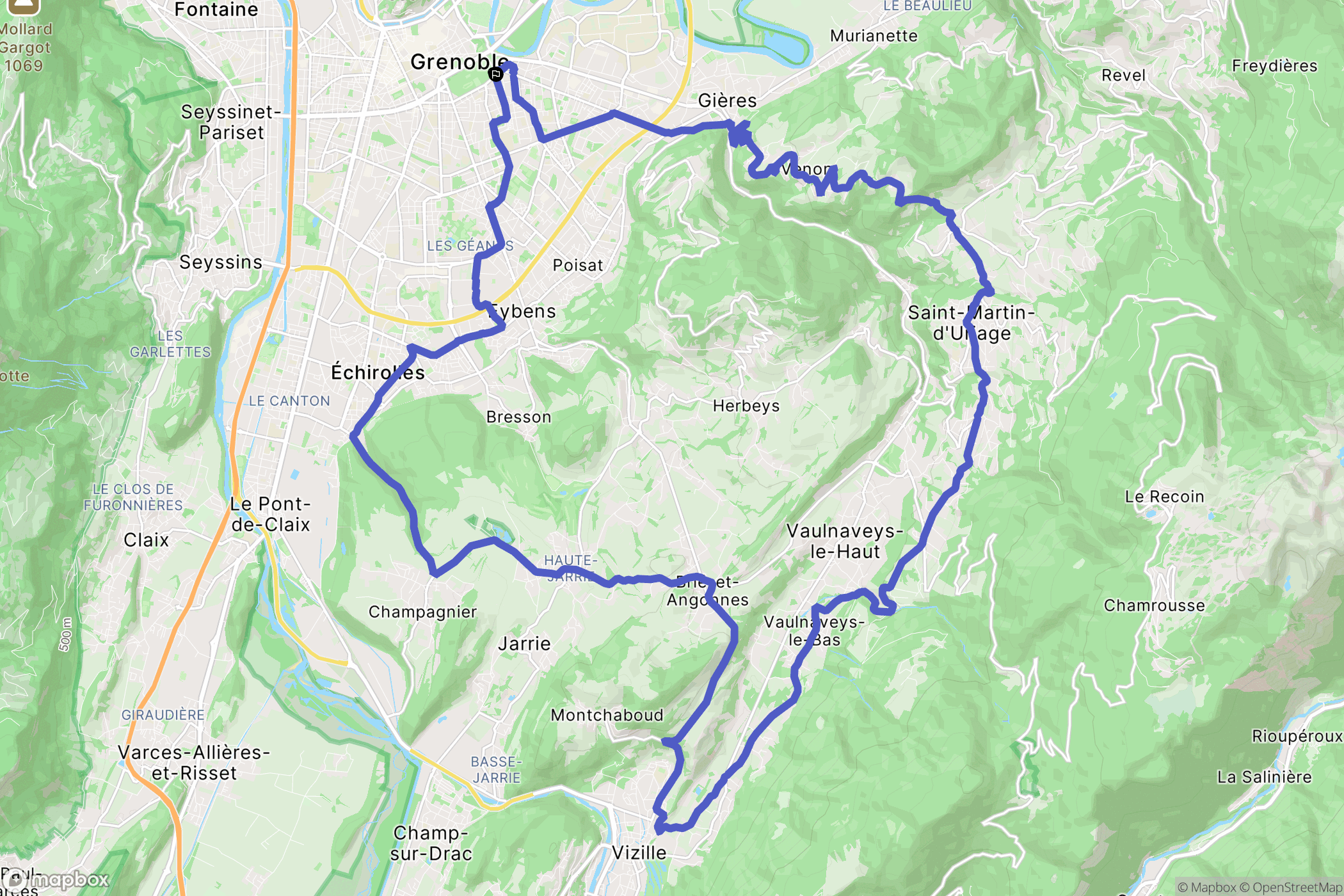 Grenoble : carte du parcours de randonnée - France