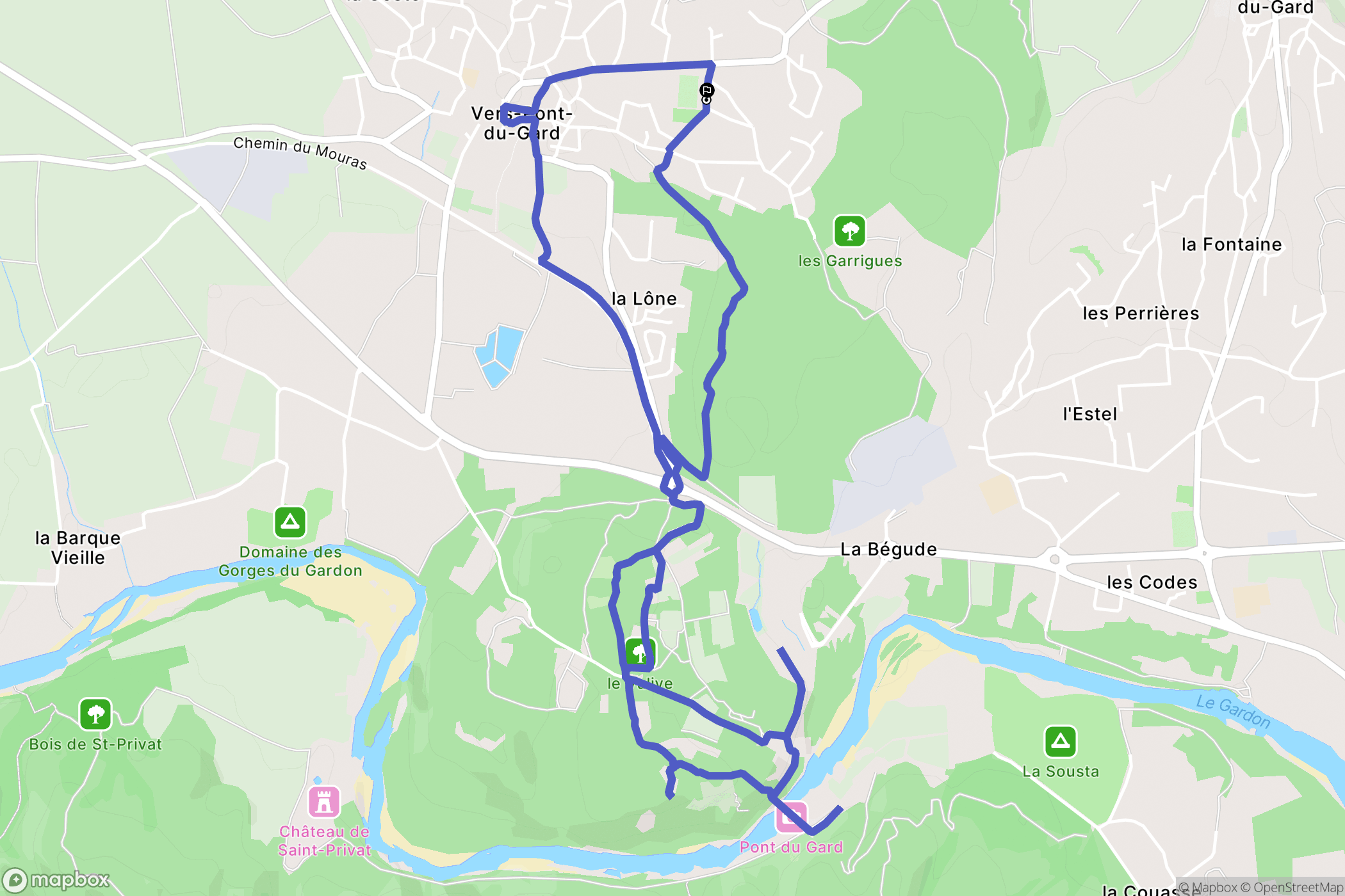 Vers-Pont-du-Gard : carte du parcours de randonnée - France