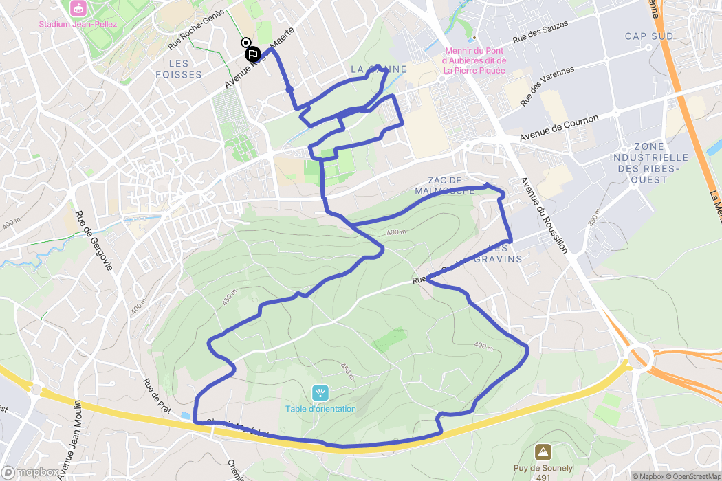 Aubière : carte du parcours de randonnée - France