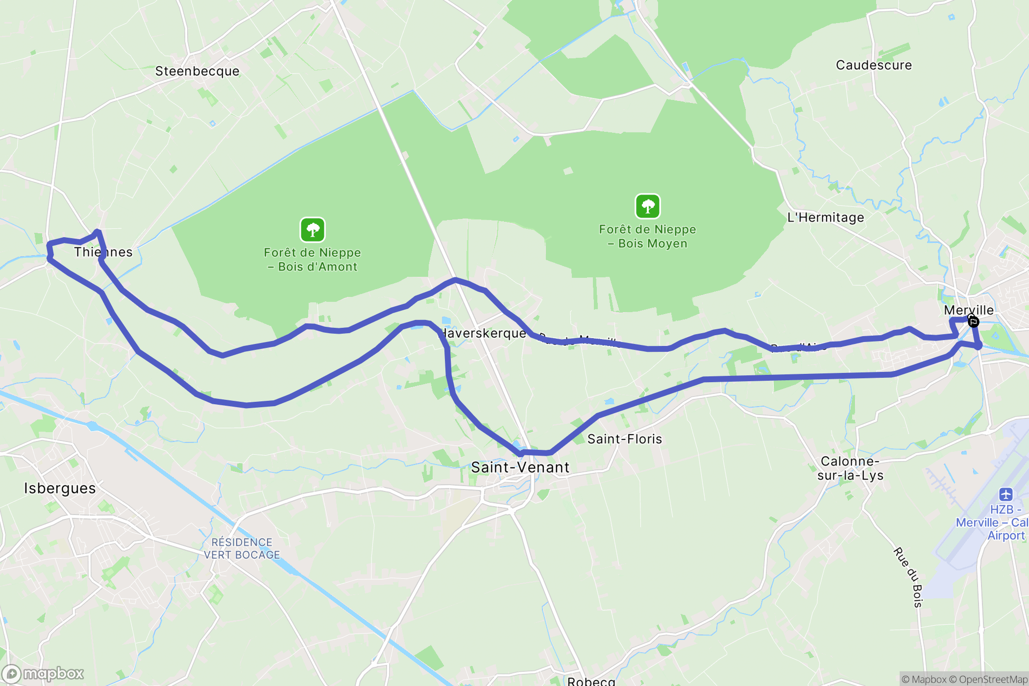 Merville : carte du parcours de randonnée - France