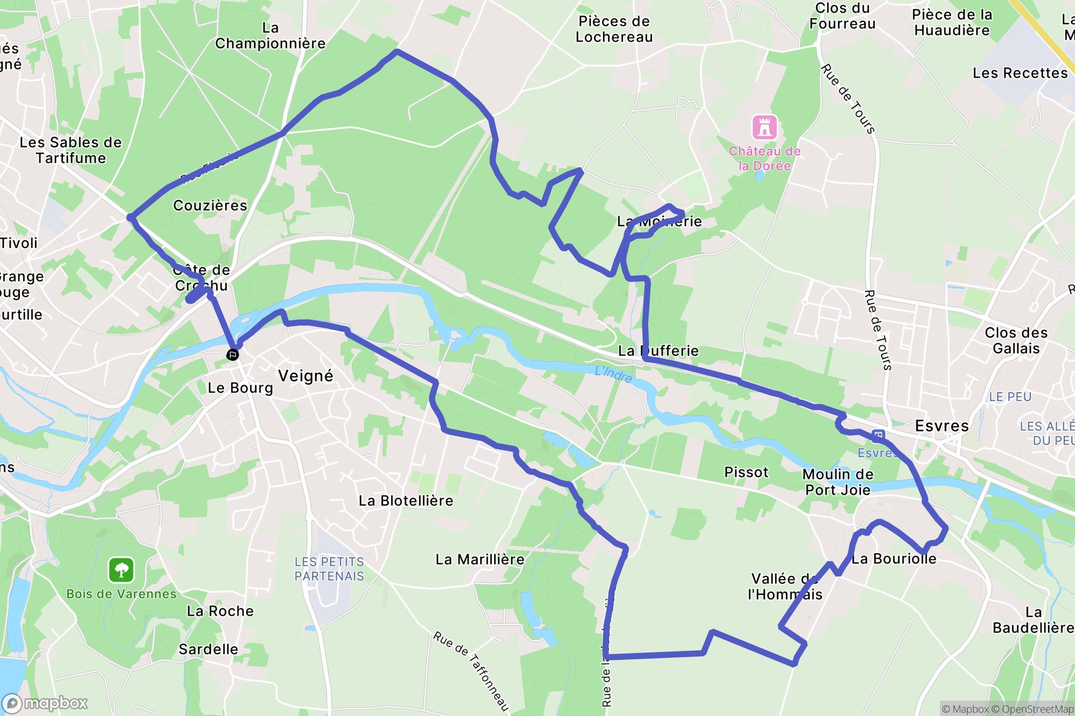 Veigné : carte du parcours de randonnée - France