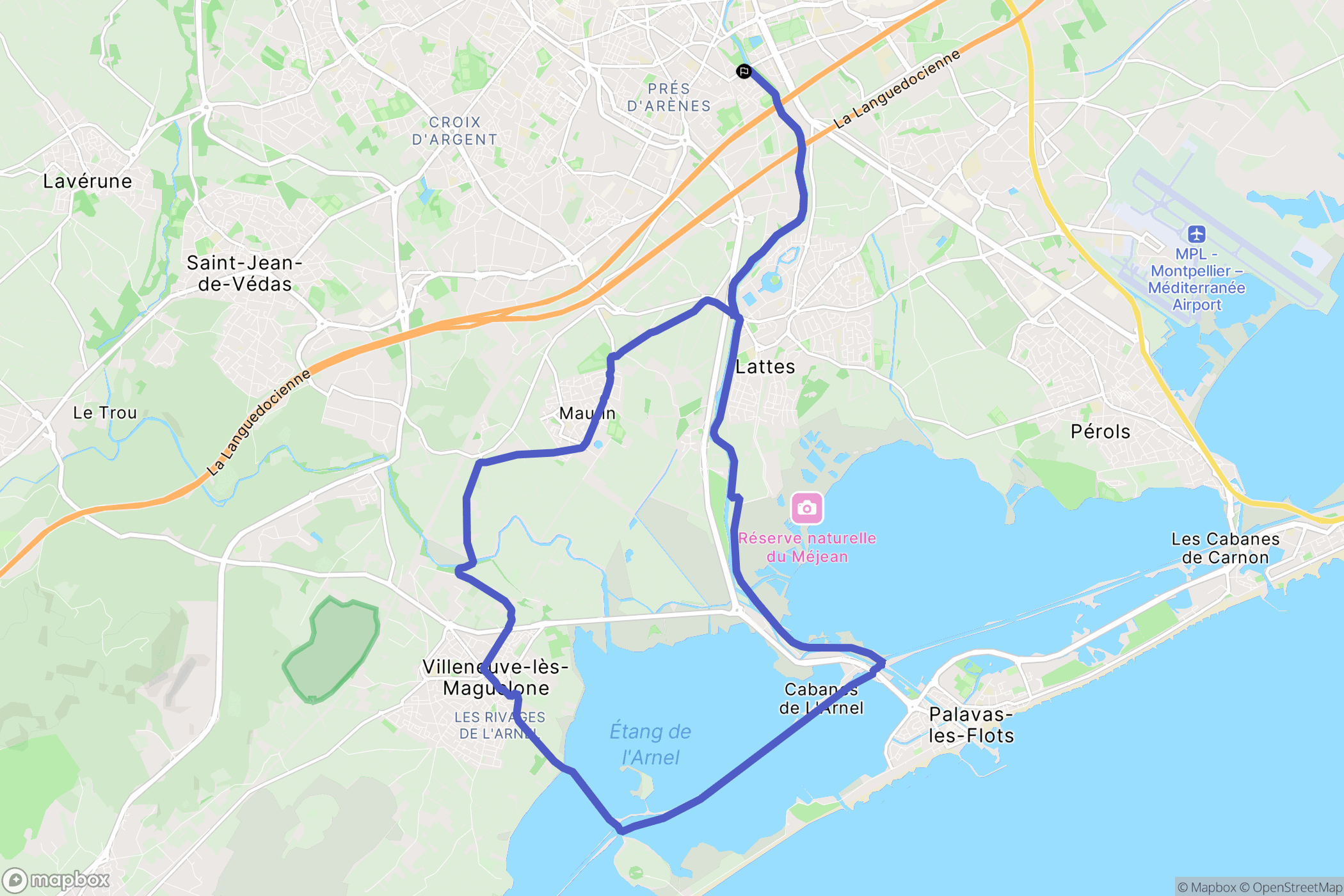 Montpellier : carte du parcours de randonnée - France