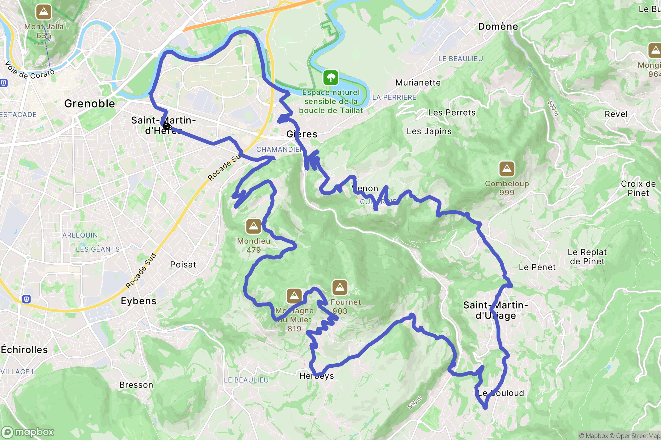 Saint-Martin-d'Hères : carte du parcours de randonnée - France