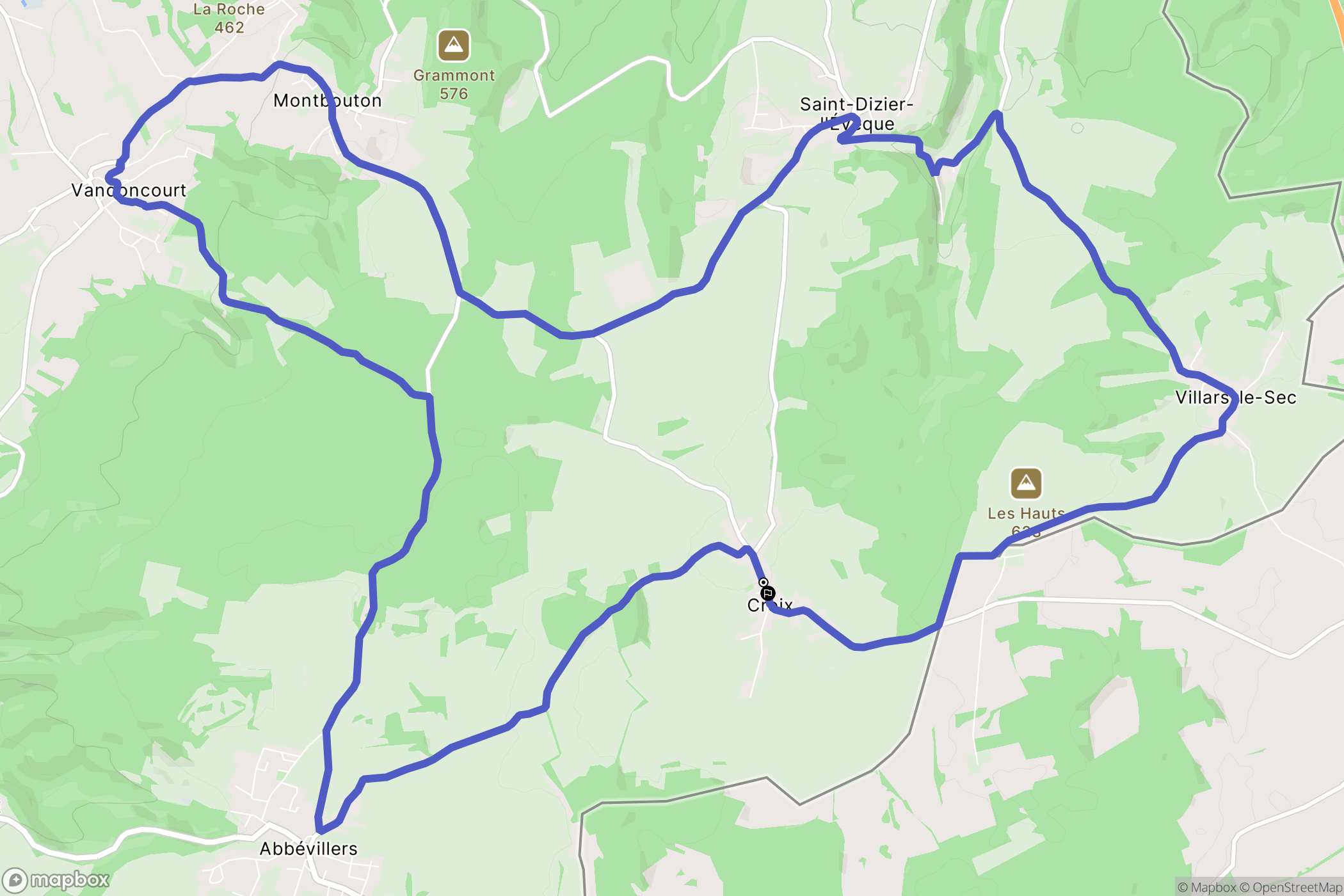 Croix : carte du parcours de randonnée - France
