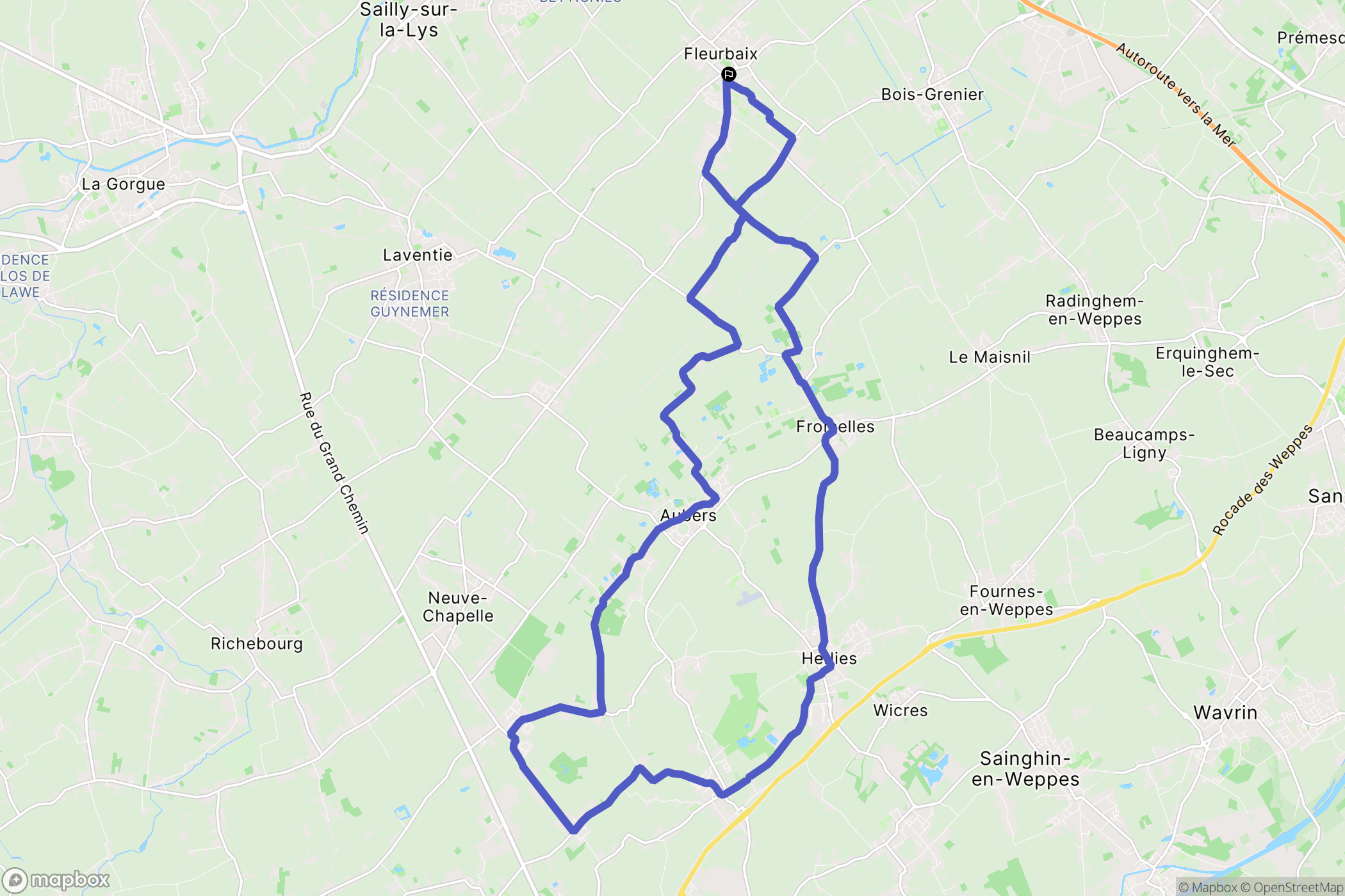 Fleurbaix : carte du parcours de randonnée - France