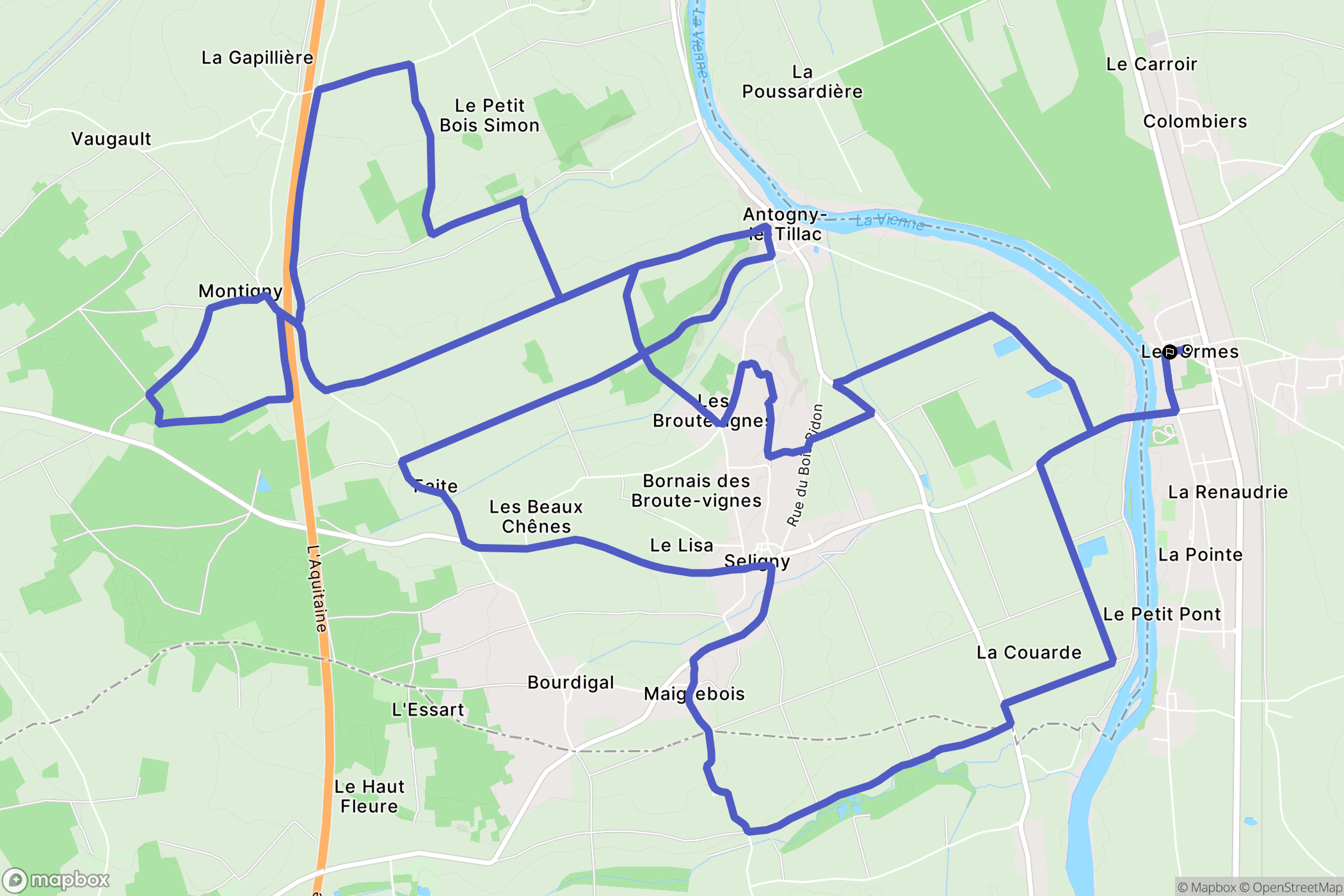Les Ormes : carte du parcours de randonnée - France