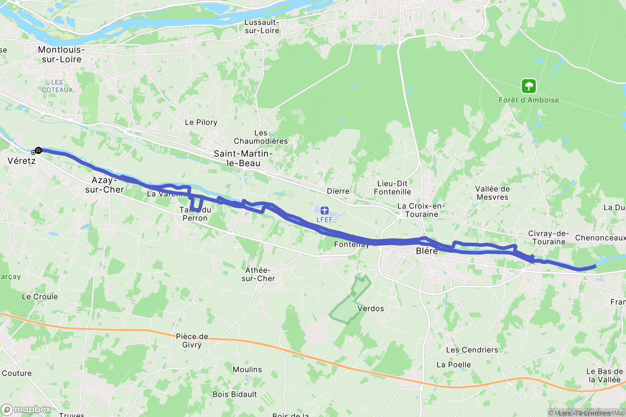 Véretz : carte du parcours de randonnée - France