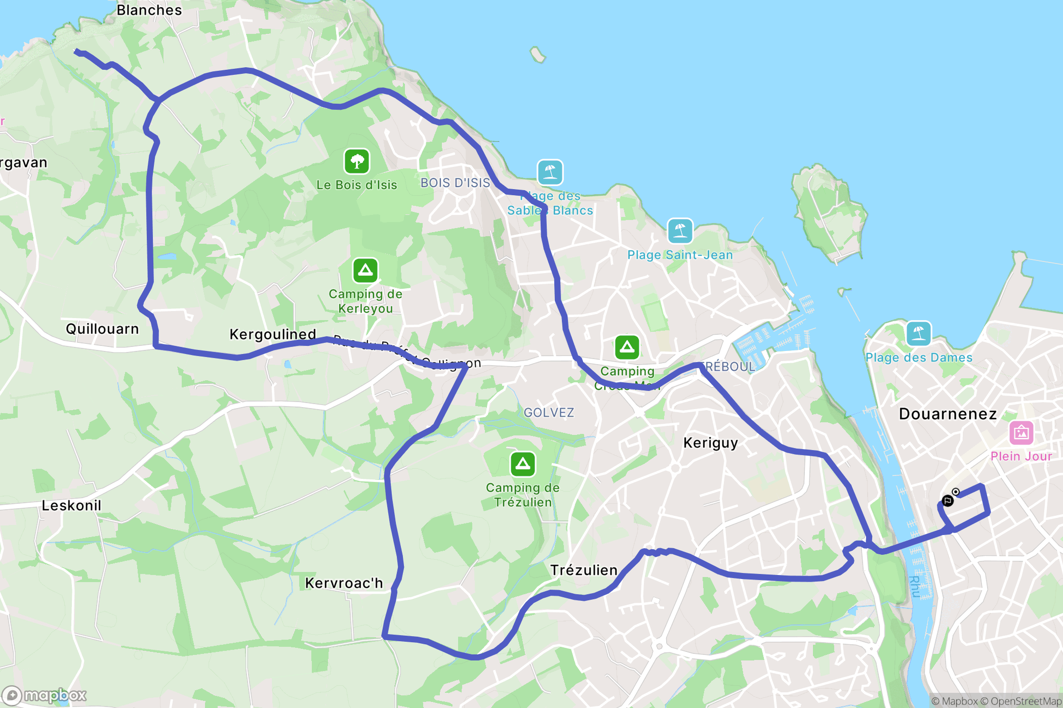 Douarnenez : carte du parcours de randonnée - France