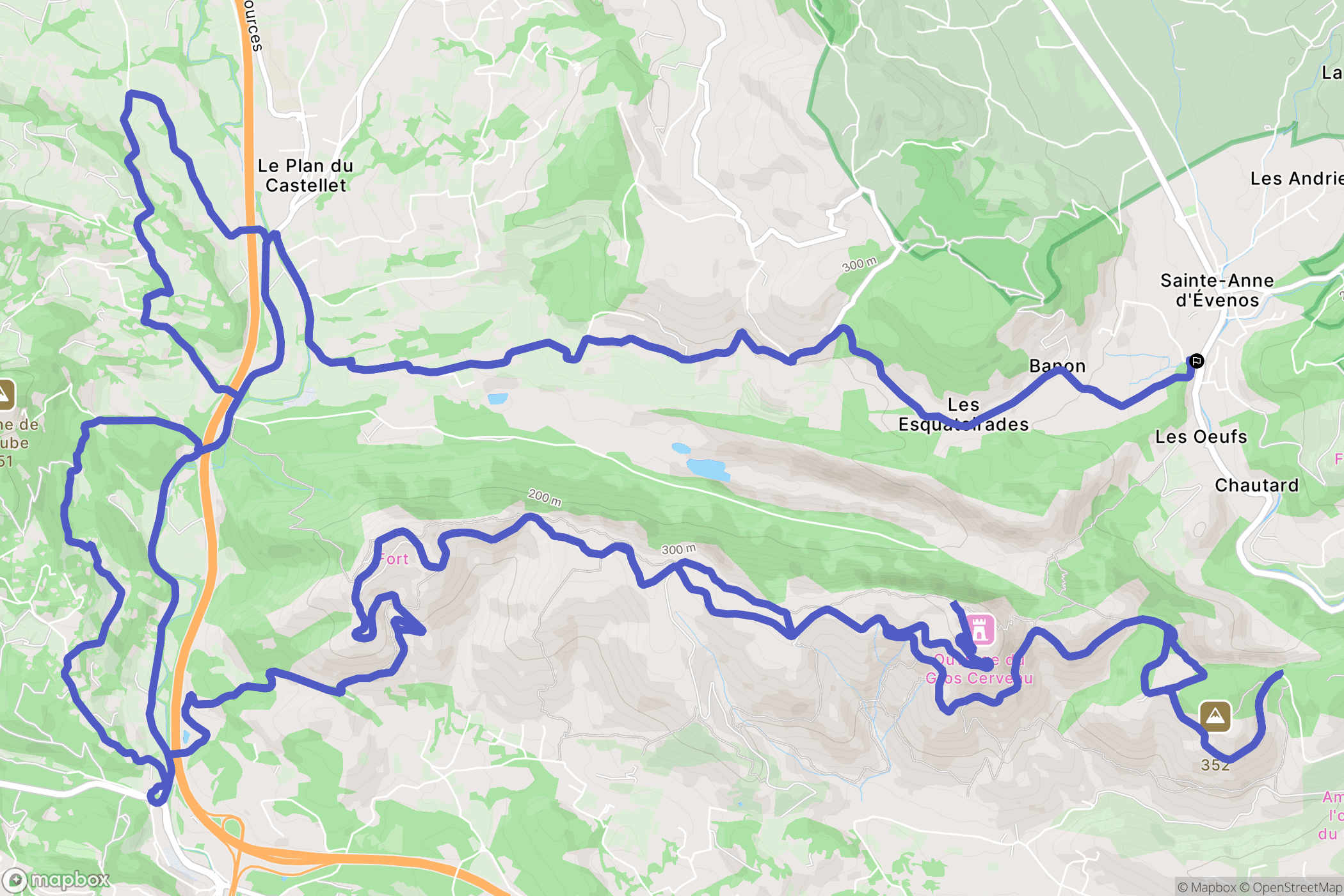 Évenos : carte du parcours de randonnée - France