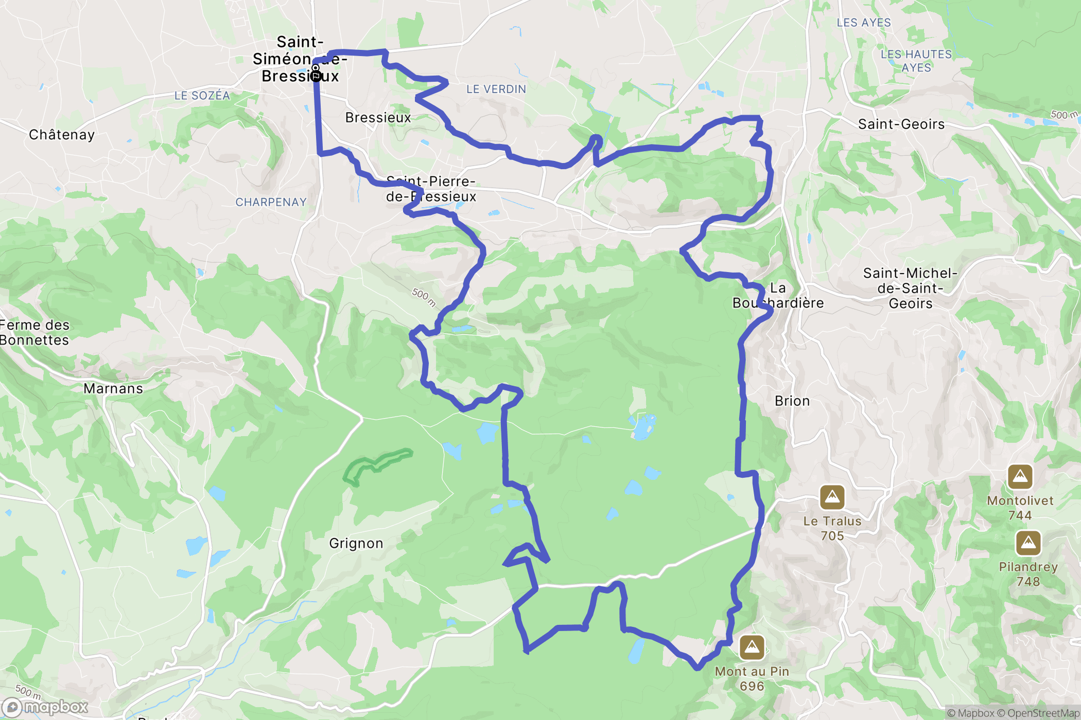 Saint-Siméon-de-Bressieux : carte du parcours de randonnée - France