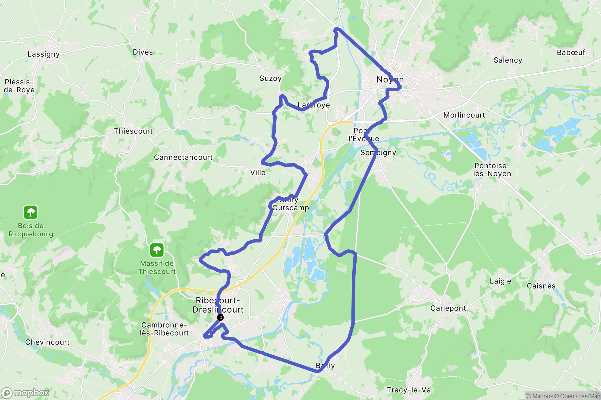 Ribécourt-Dreslincourt : carte du parcours de randonnée - France