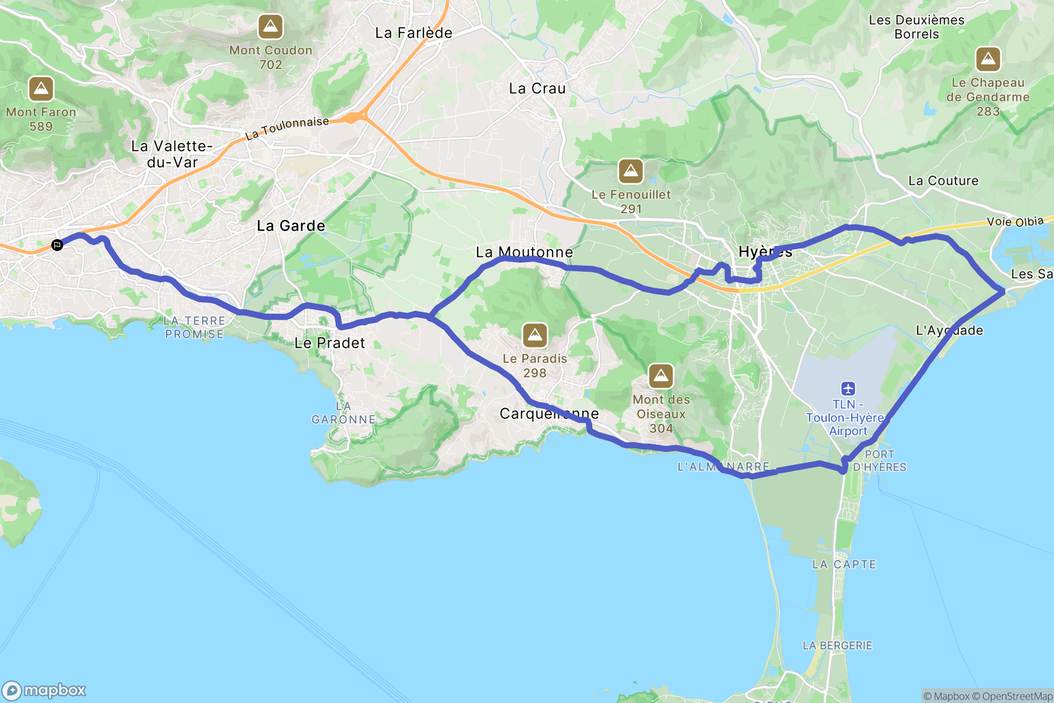 Toulon : carte du parcours de randonnée - France
