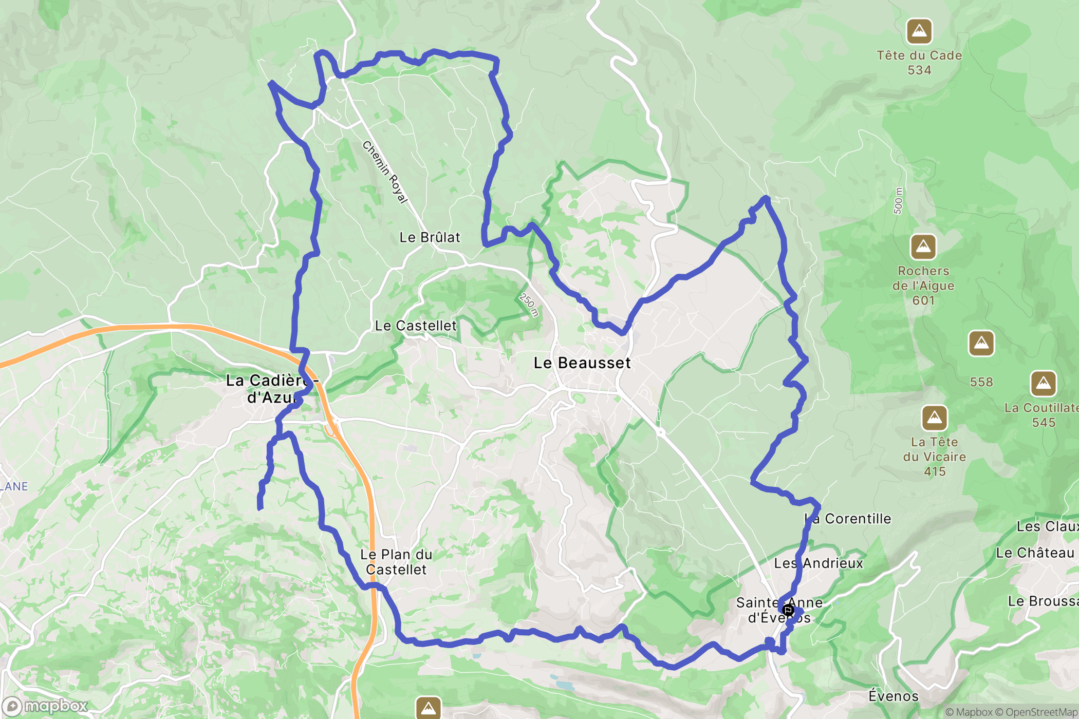Évenos : carte du parcours de randonnée - France