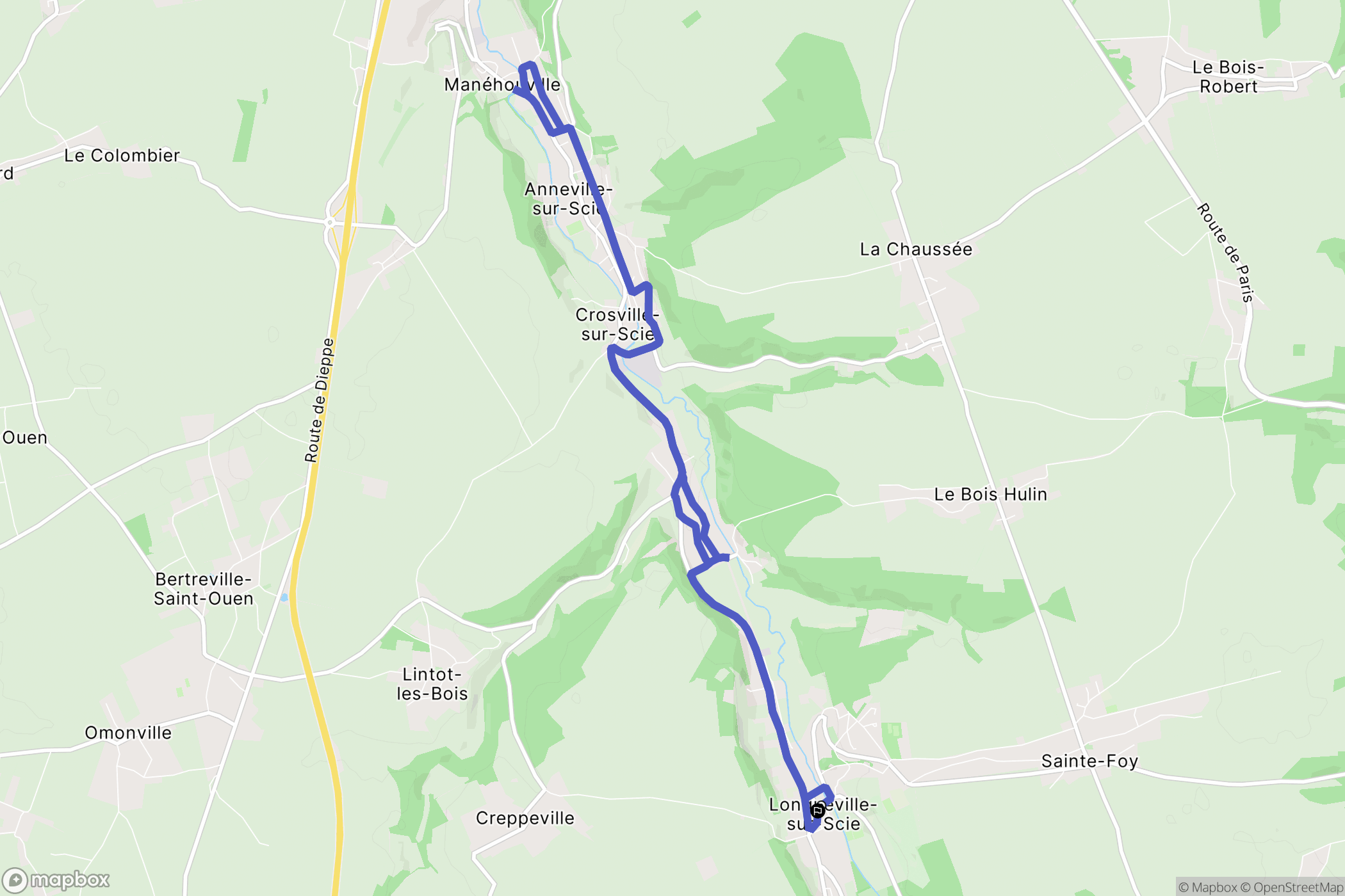 Longueville-sur-Scie : carte du parcours de randonnée - France