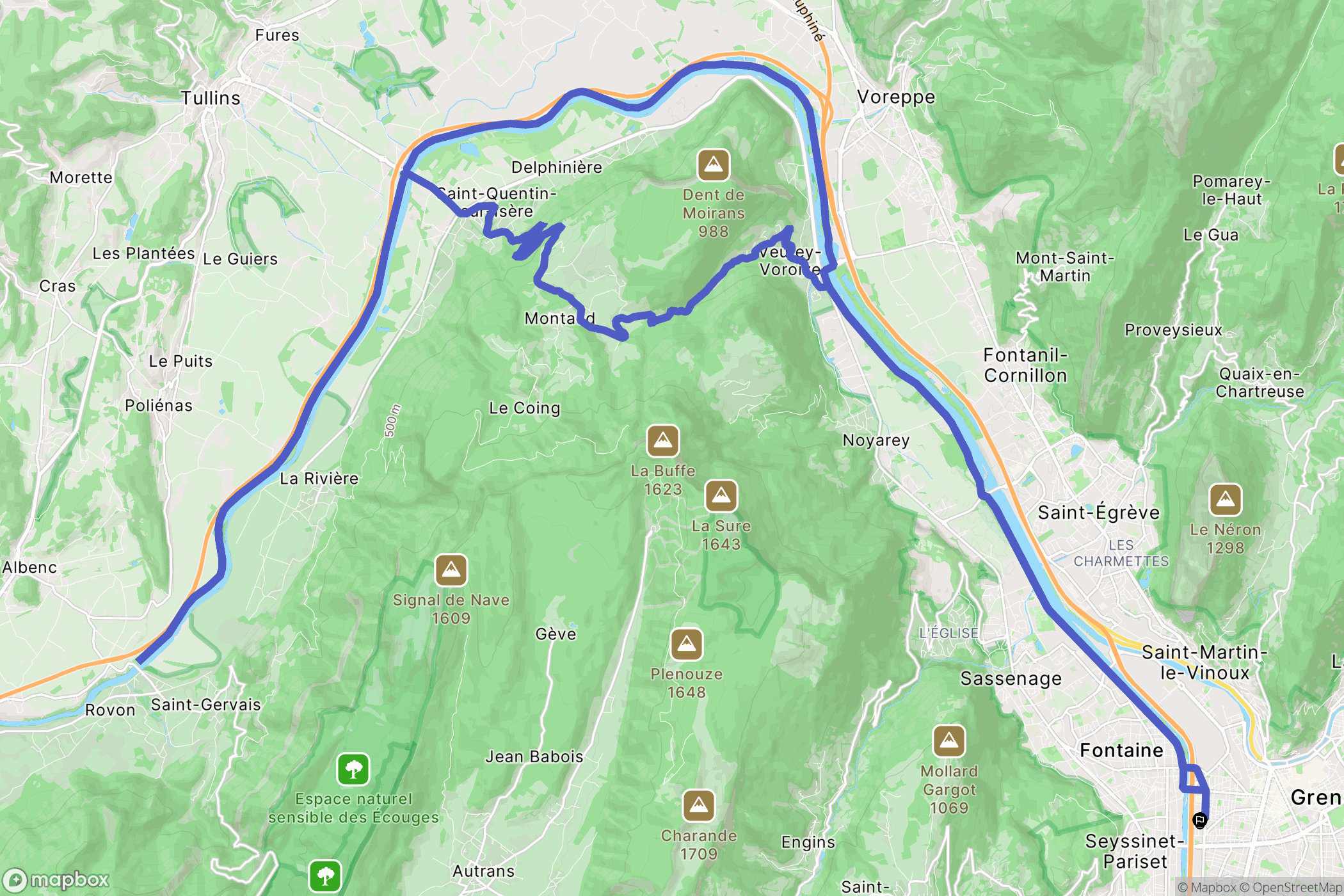 Grenoble : carte du parcours de randonnée - France
