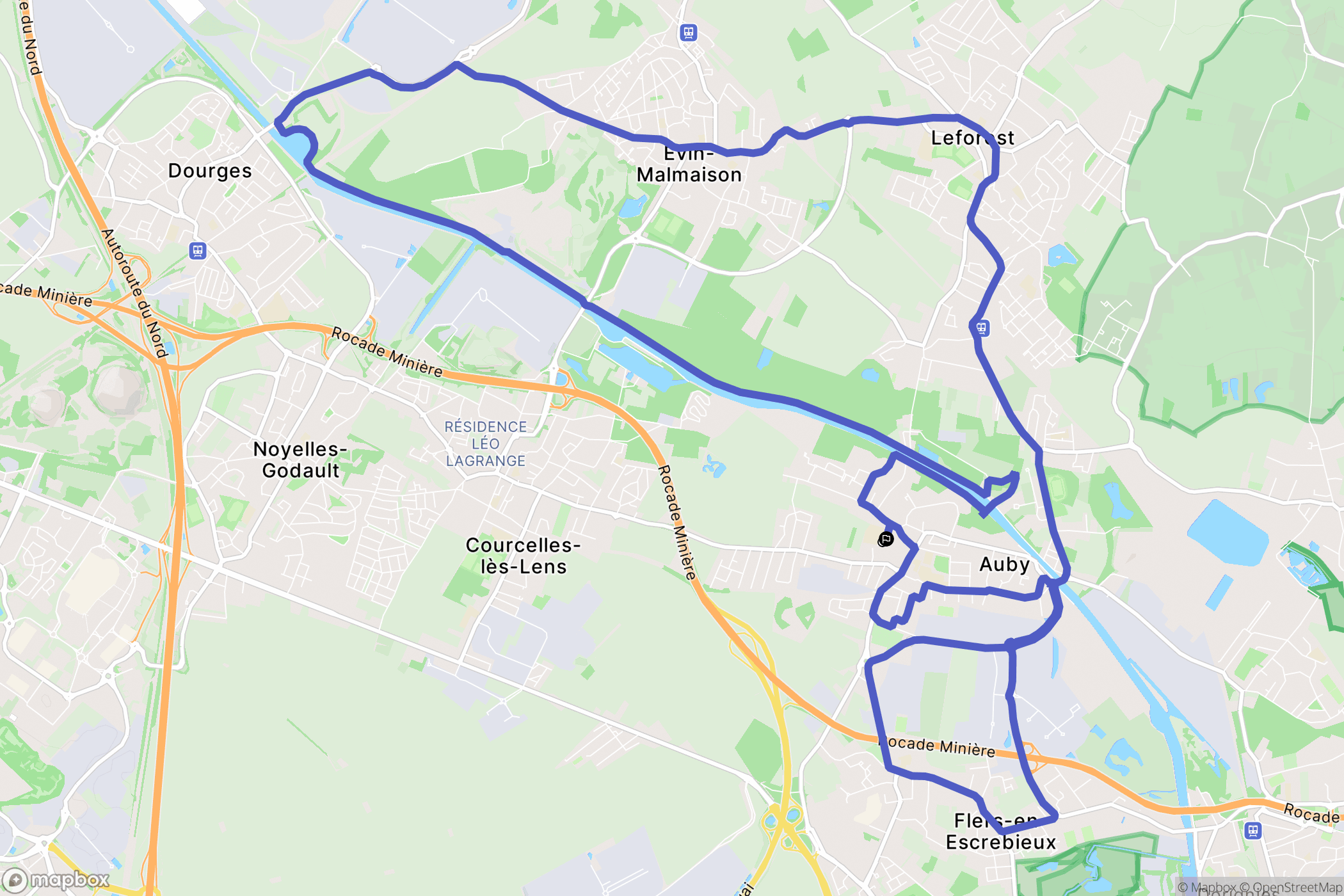 Auby : carte du parcours de randonnée - France