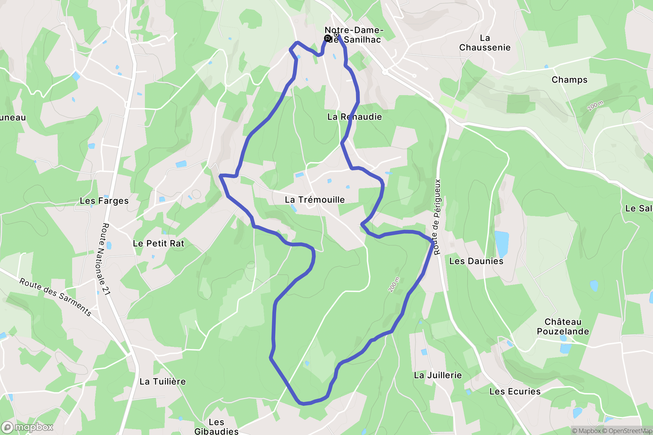 Sanilhac : carte du parcours de randonnée - France