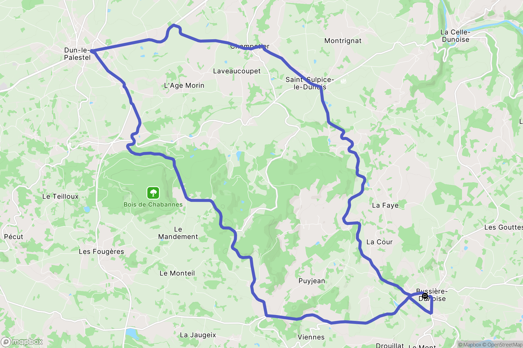 Bussière-Dunoise : carte du parcours de randonnée - France