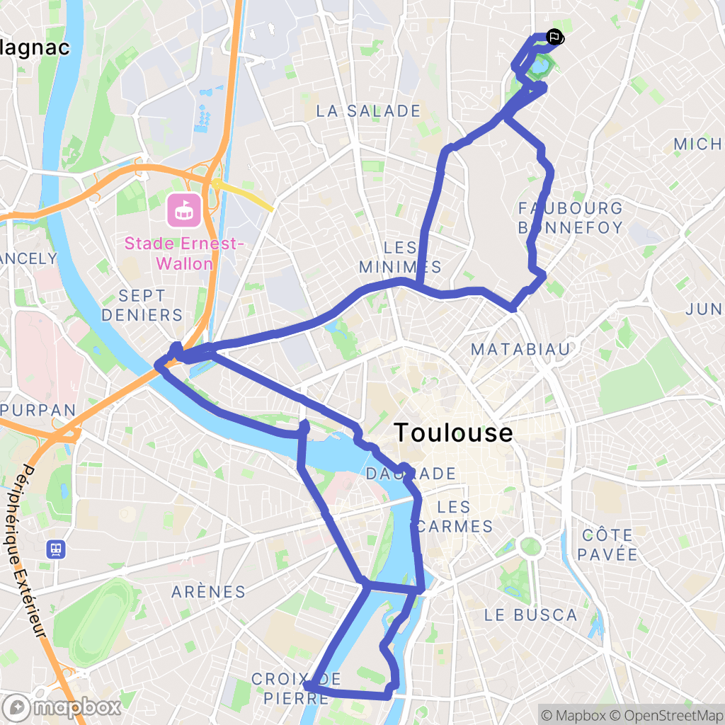 Toulouse : carte du parcours de randonnée - France