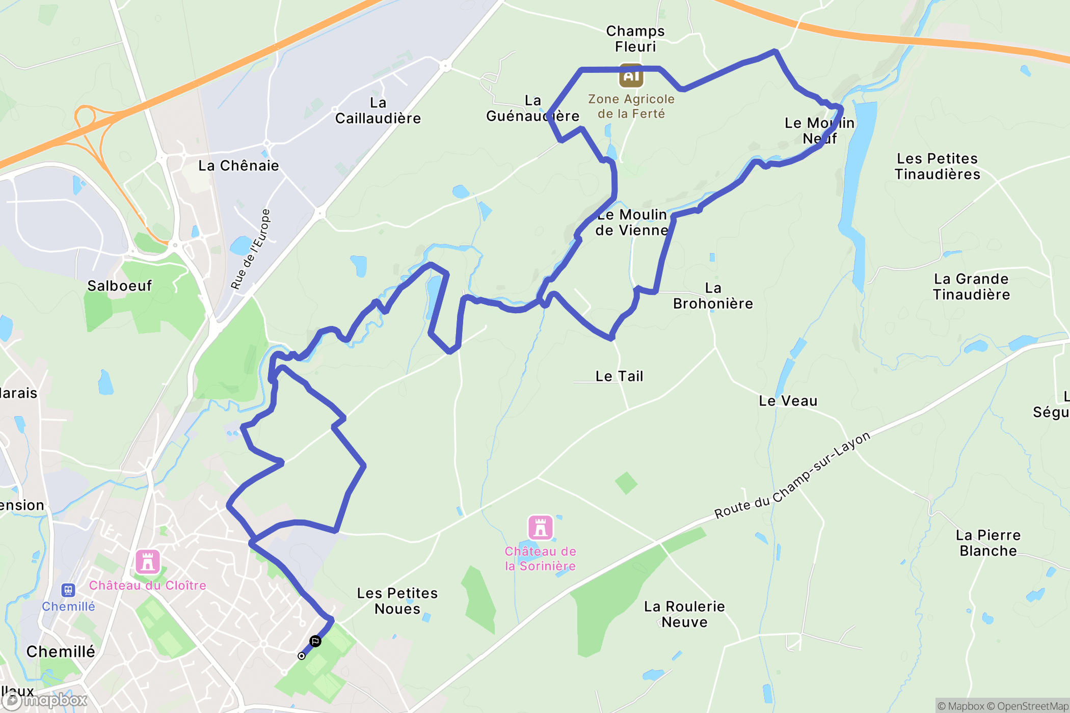 Chemillé-en-Anjou : carte du parcours de randonnée - France