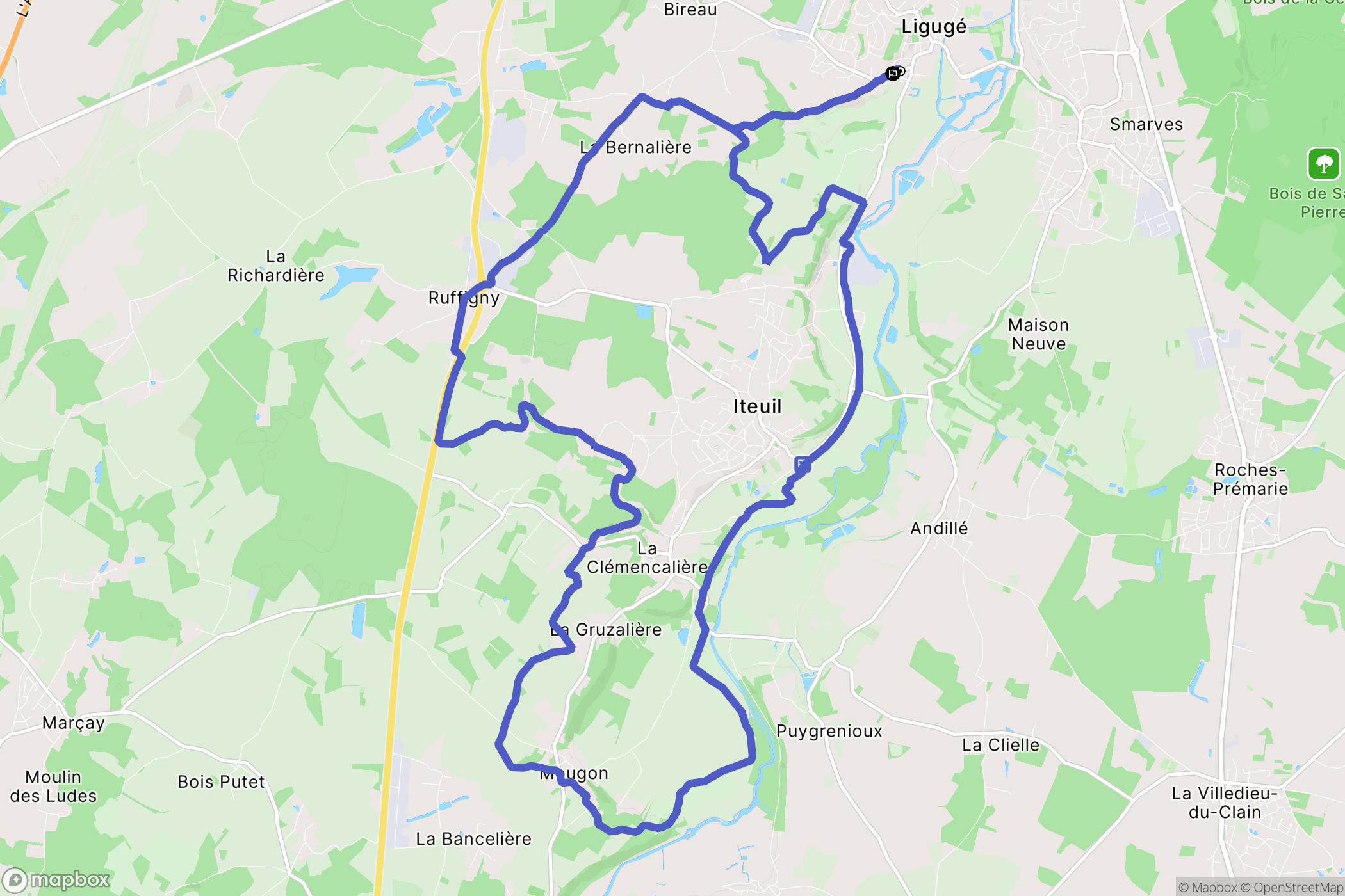 Ligugé : carte du parcours de randonnée - France
