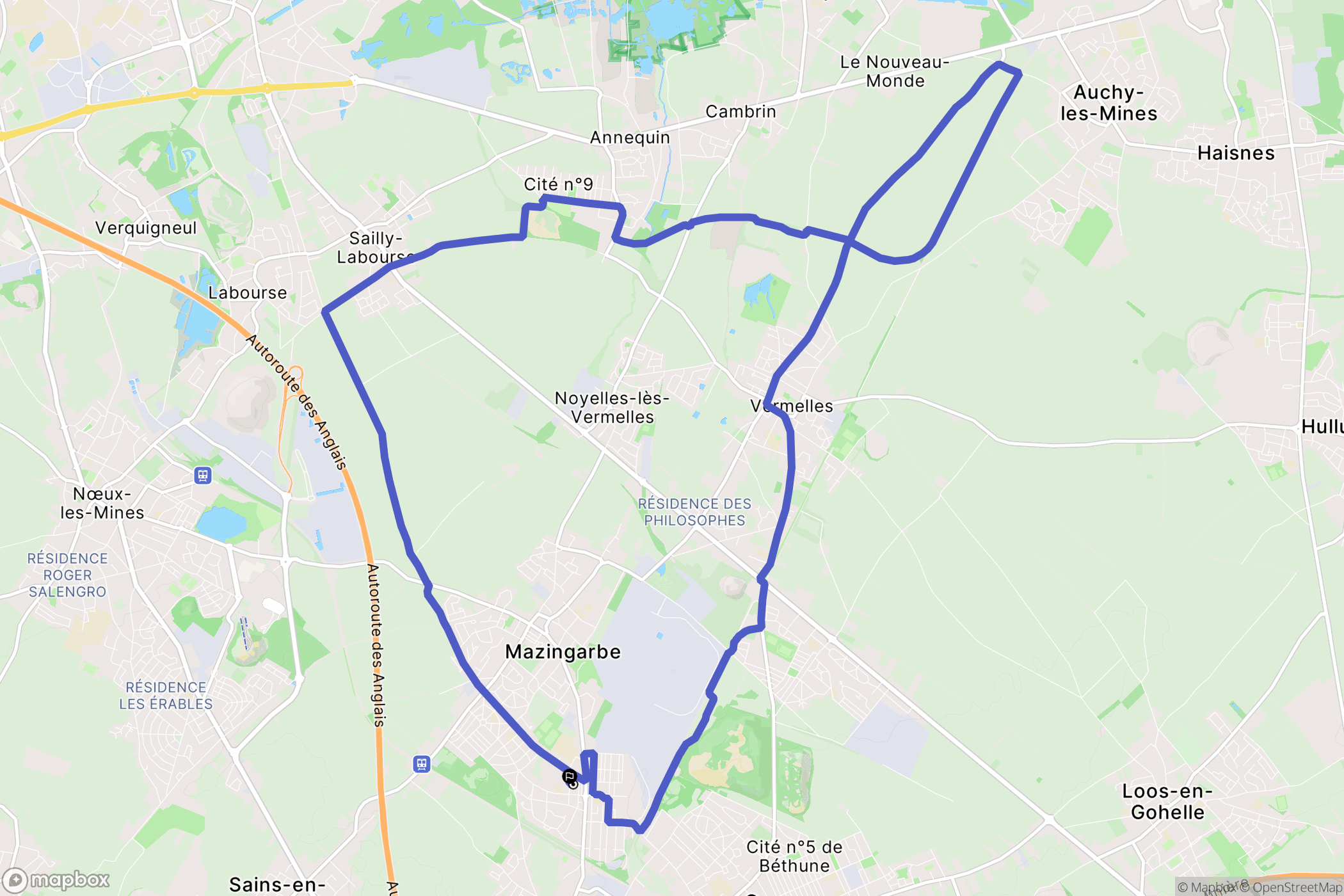 Bully-les-Mines : carte du parcours de randonnée - France