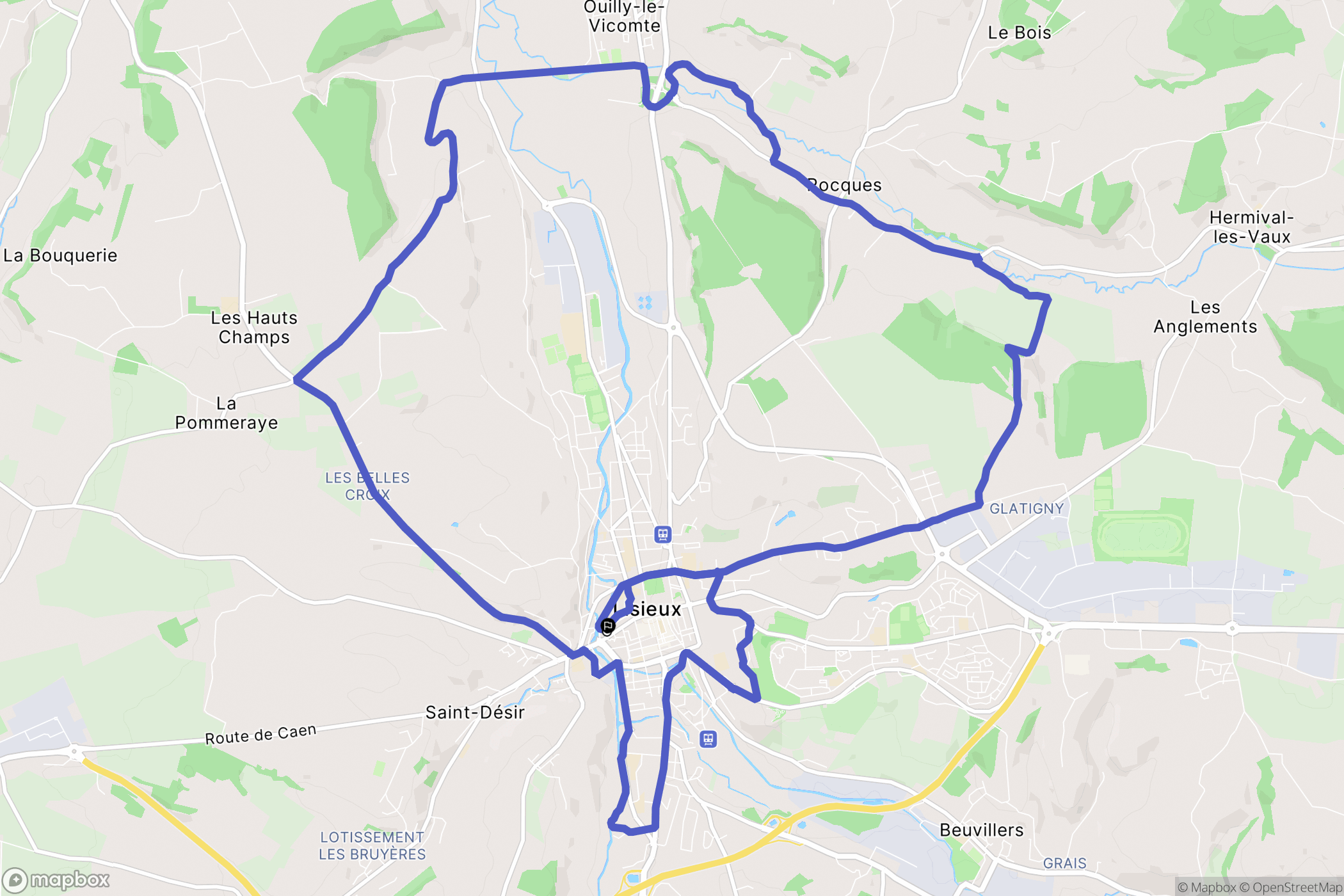 Lisieux : carte du parcours de randonnée - France