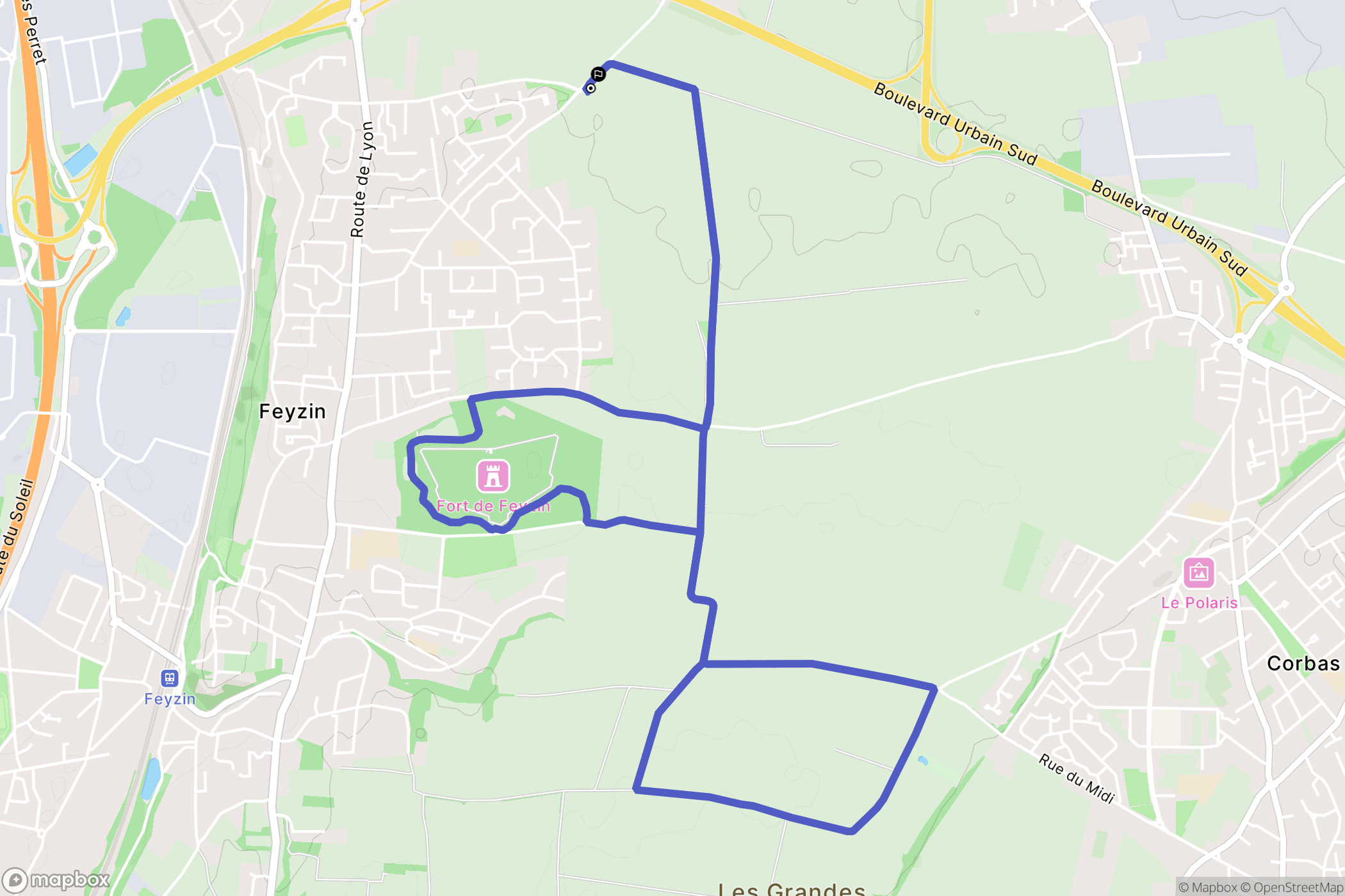 Feyzin : carte du parcours de randonnée - France