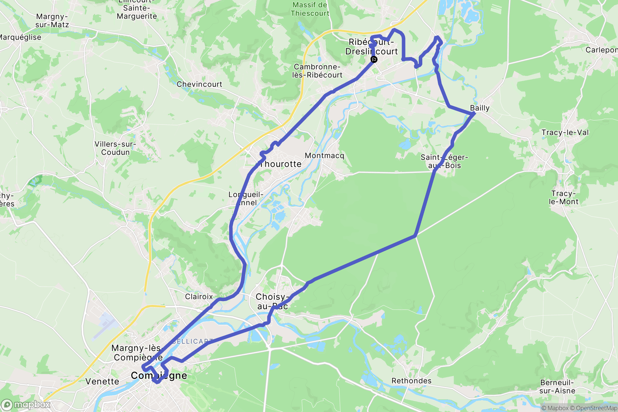 Ribécourt-Dreslincourt : carte du parcours de randonnée - France