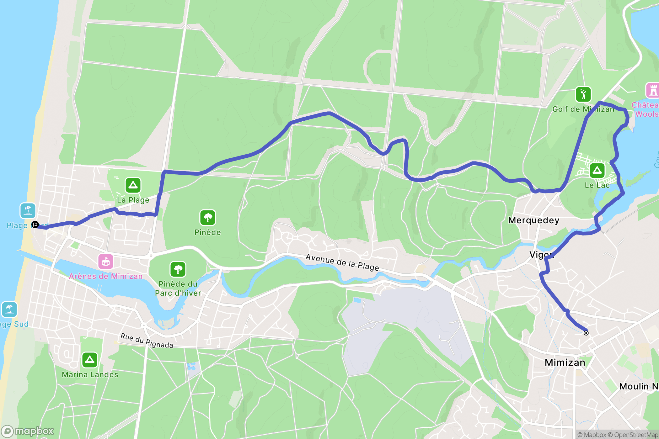 Mimizan : carte du parcours de randonnée - France