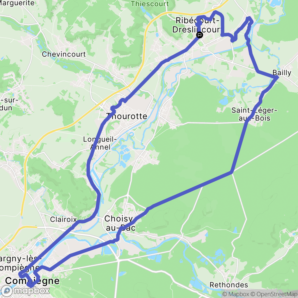 Ribécourt-Dreslincourt : carte du parcours de randonnée - France