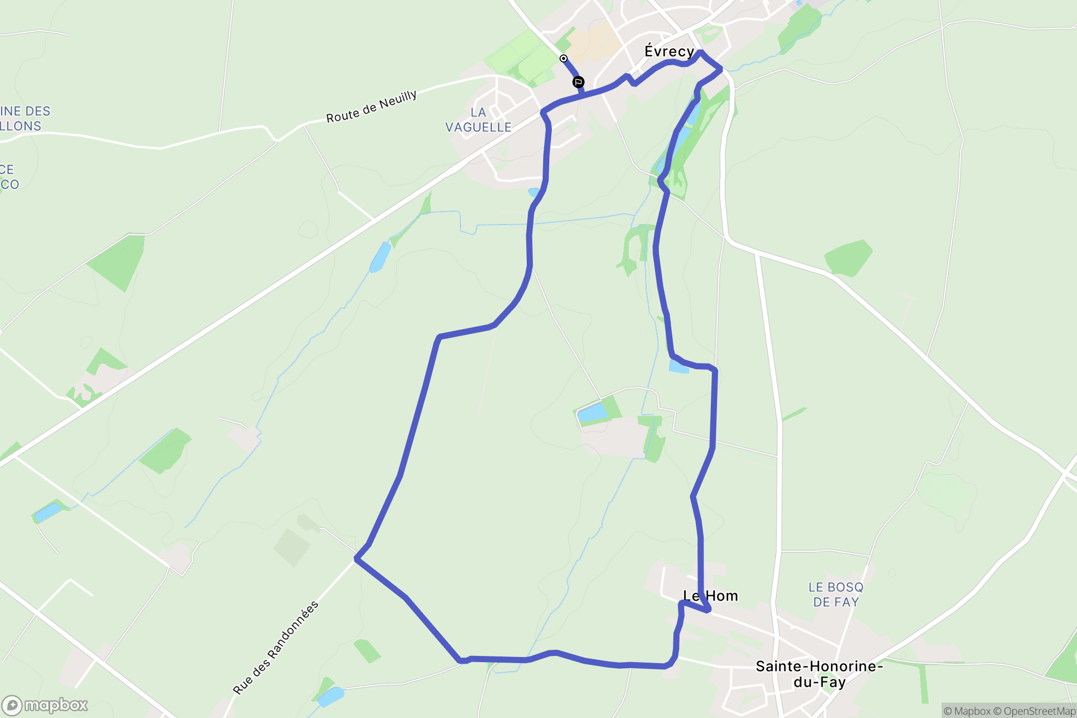 Évrecy : carte du parcours de randonnée - France