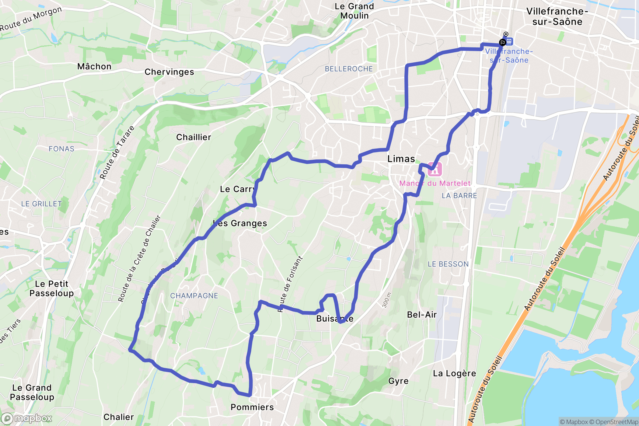 Villefranche-sur-Saône : carte du parcours de randonnée - France