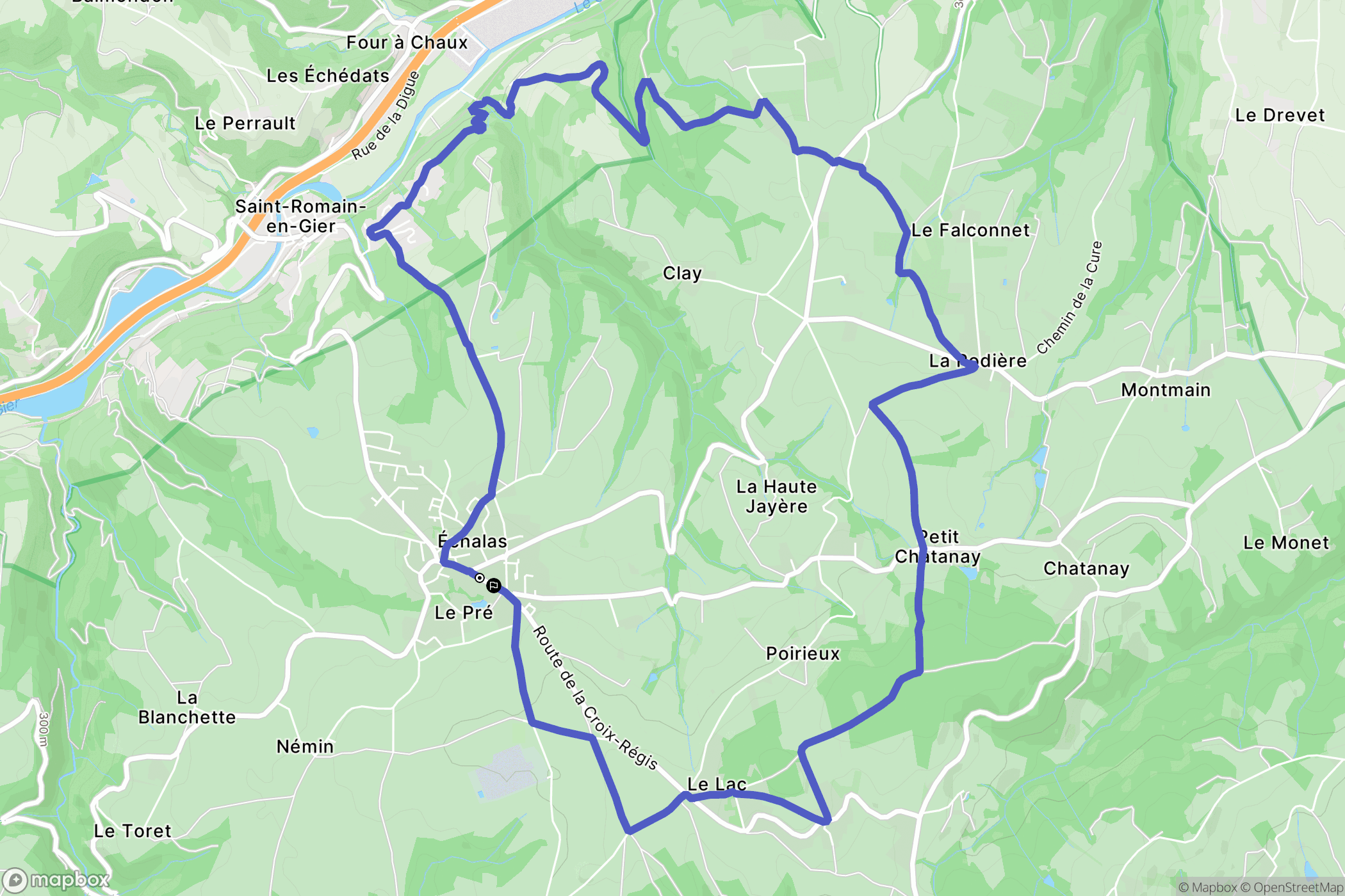 Échalas : carte du parcours de randonnée - France