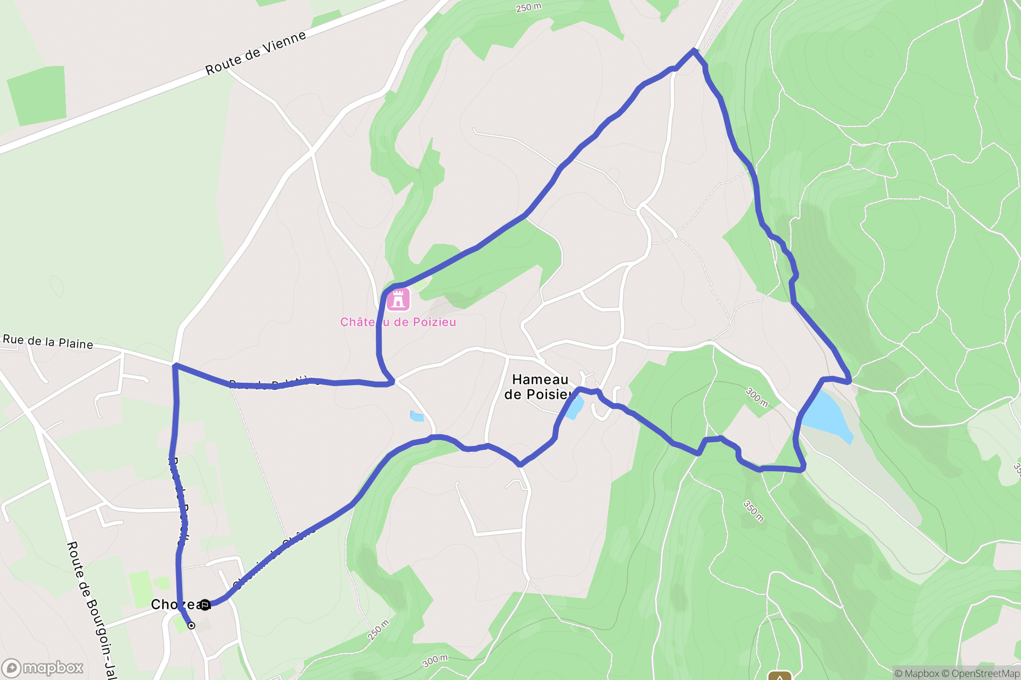 Chozeau : carte du parcours de randonnée - France