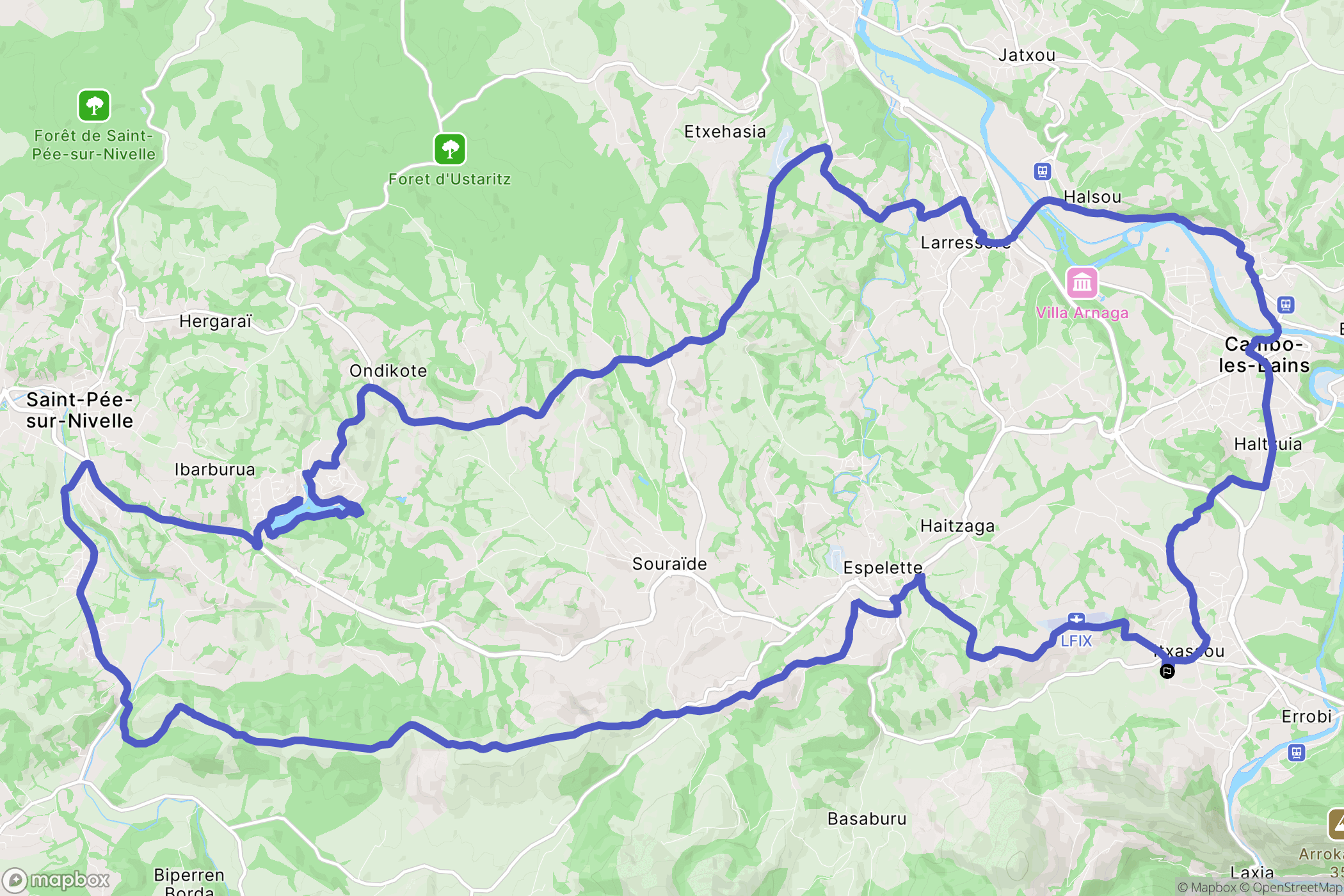 Itxassou : carte du parcours de randonnée - France