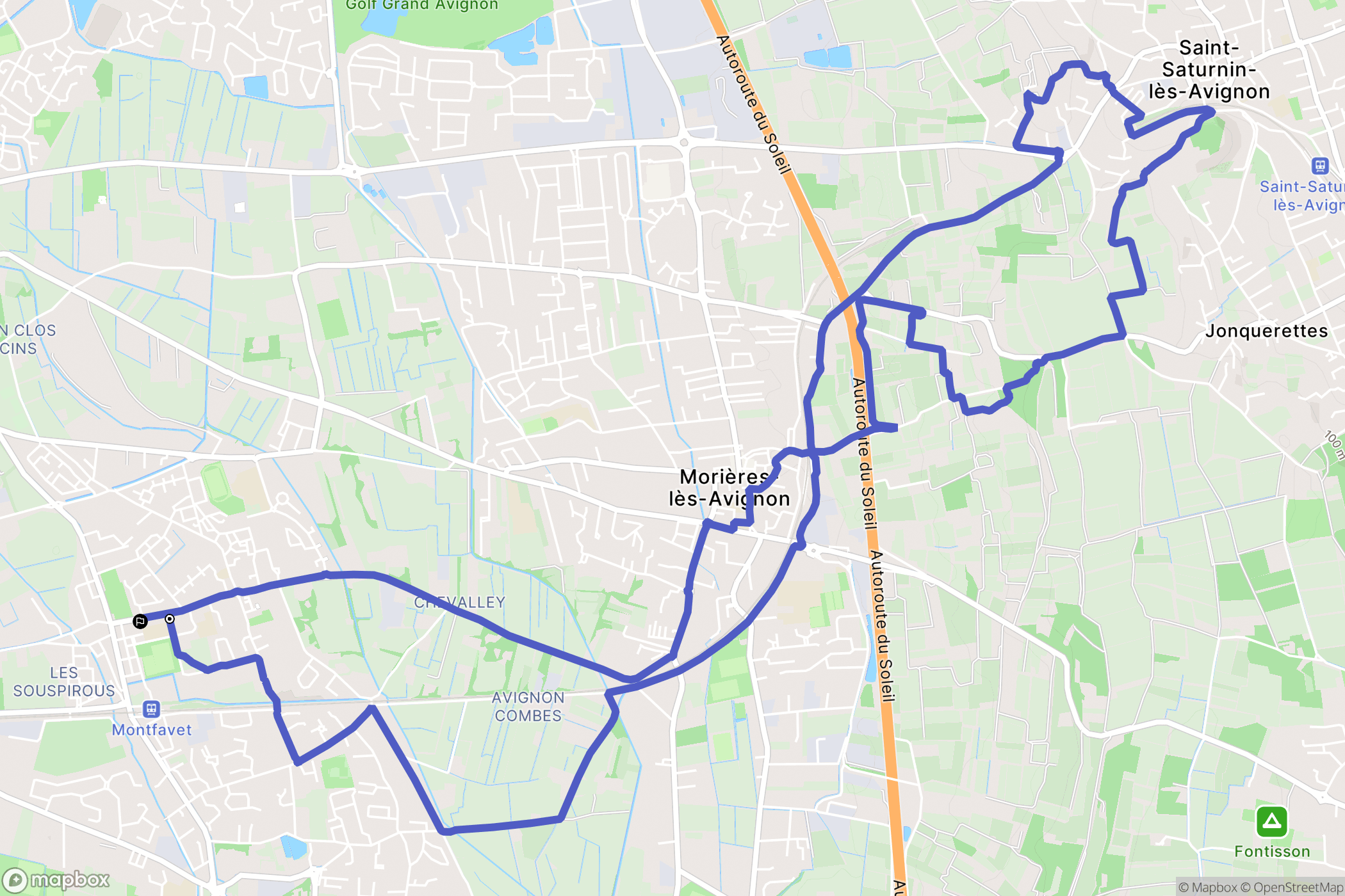 Avignon : carte du parcours de randonnée - France