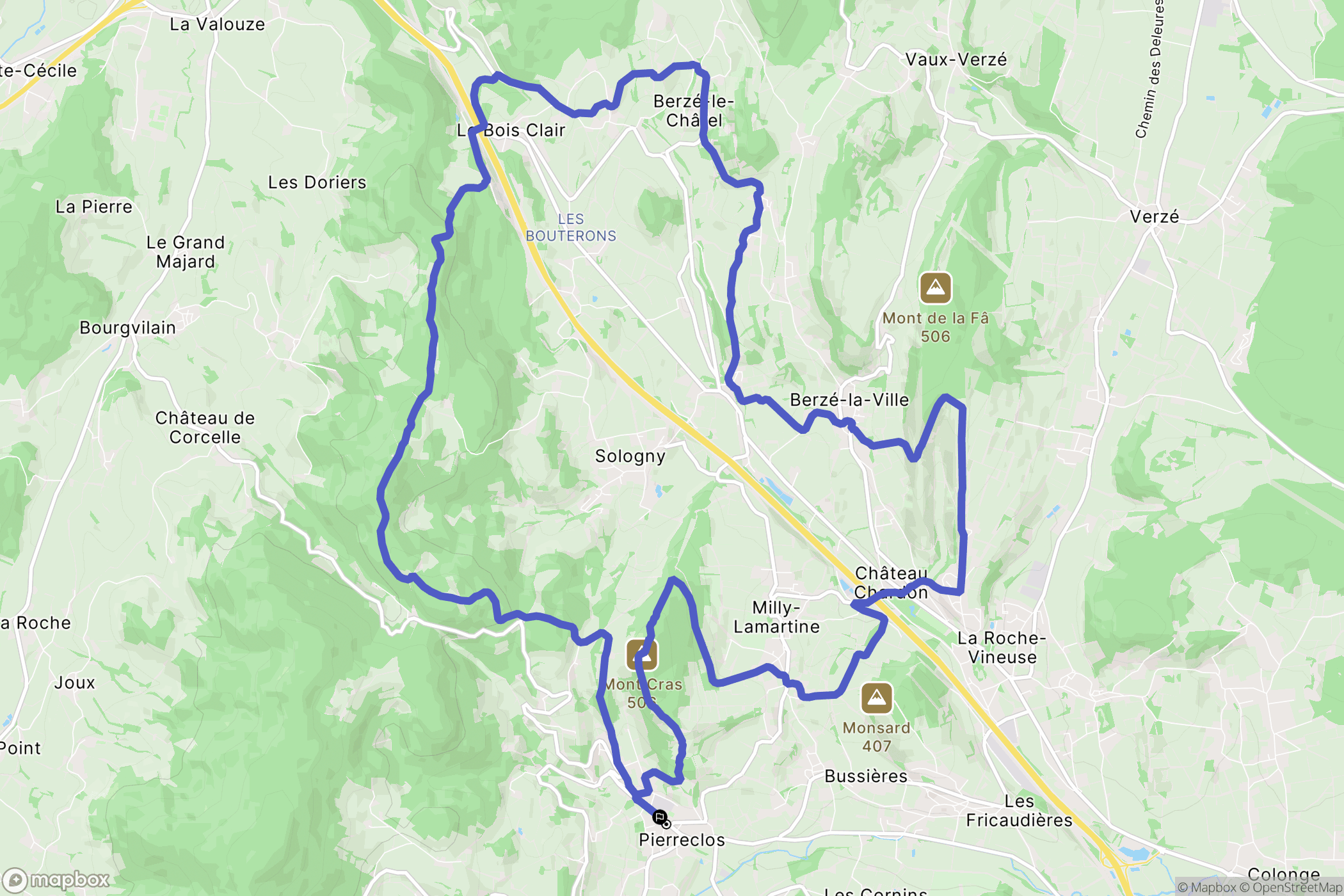Pierreclos : carte du parcours de randonnée - France