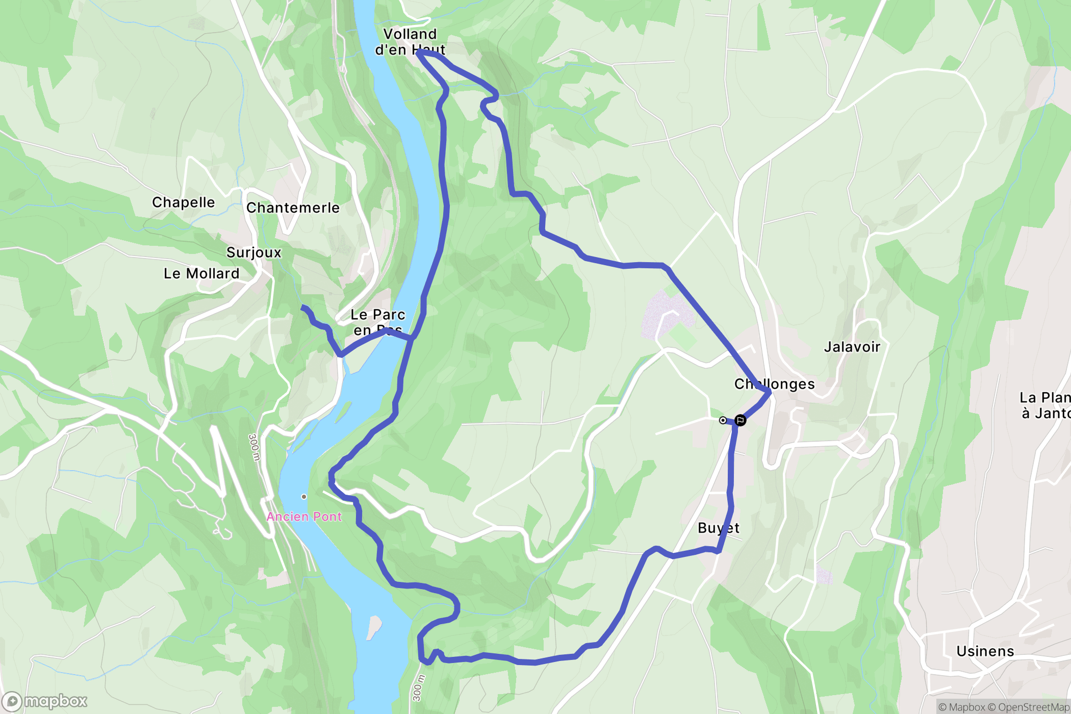 Challonges : carte du parcours de randonnée - France