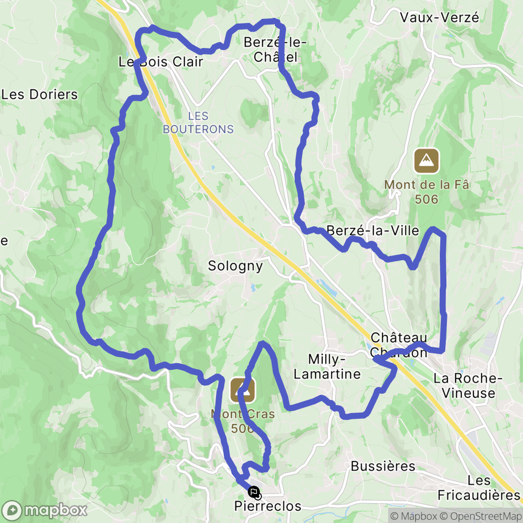 Pierreclos : carte du parcours de randonnée - France