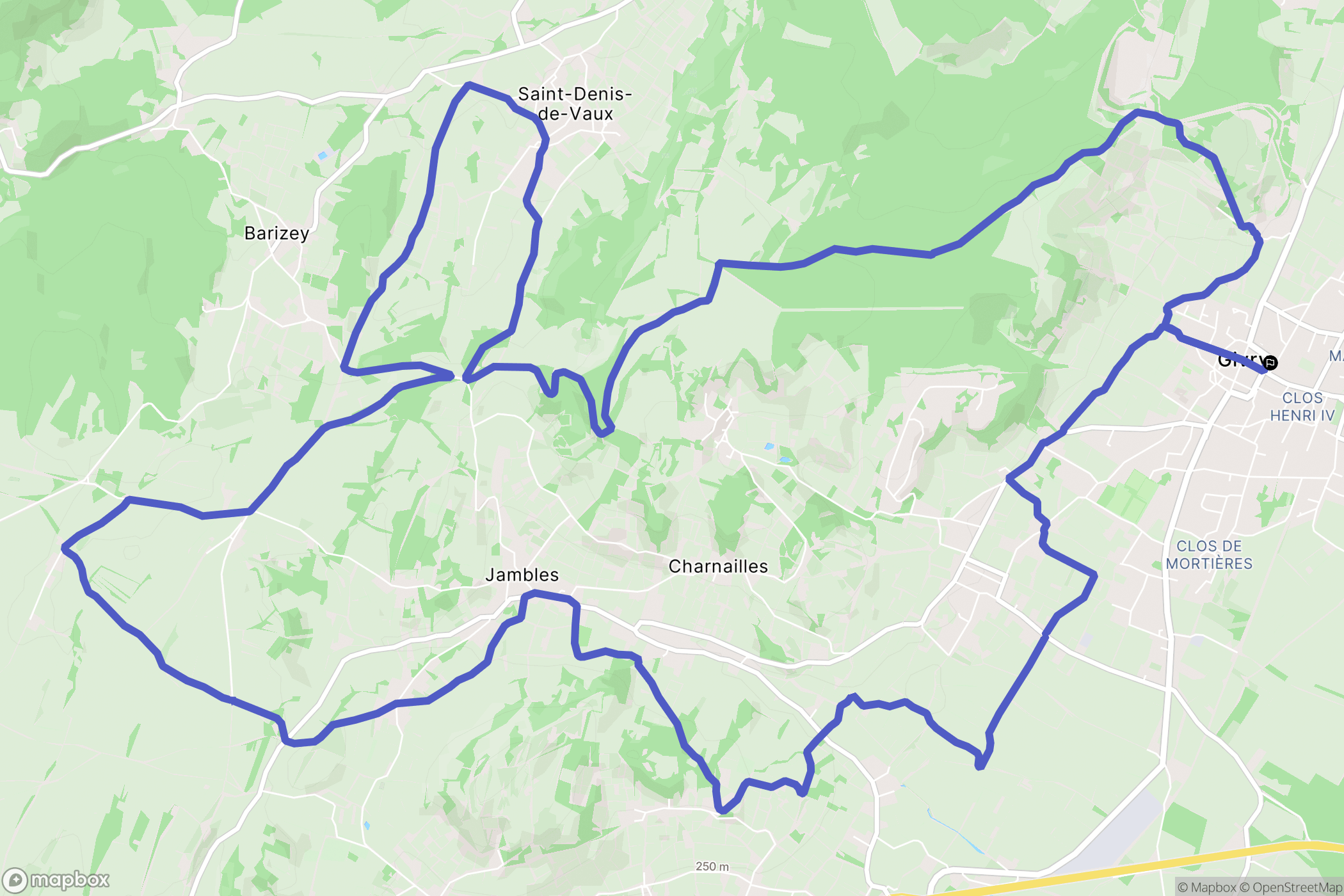 Givry : carte du parcours de randonnée - France