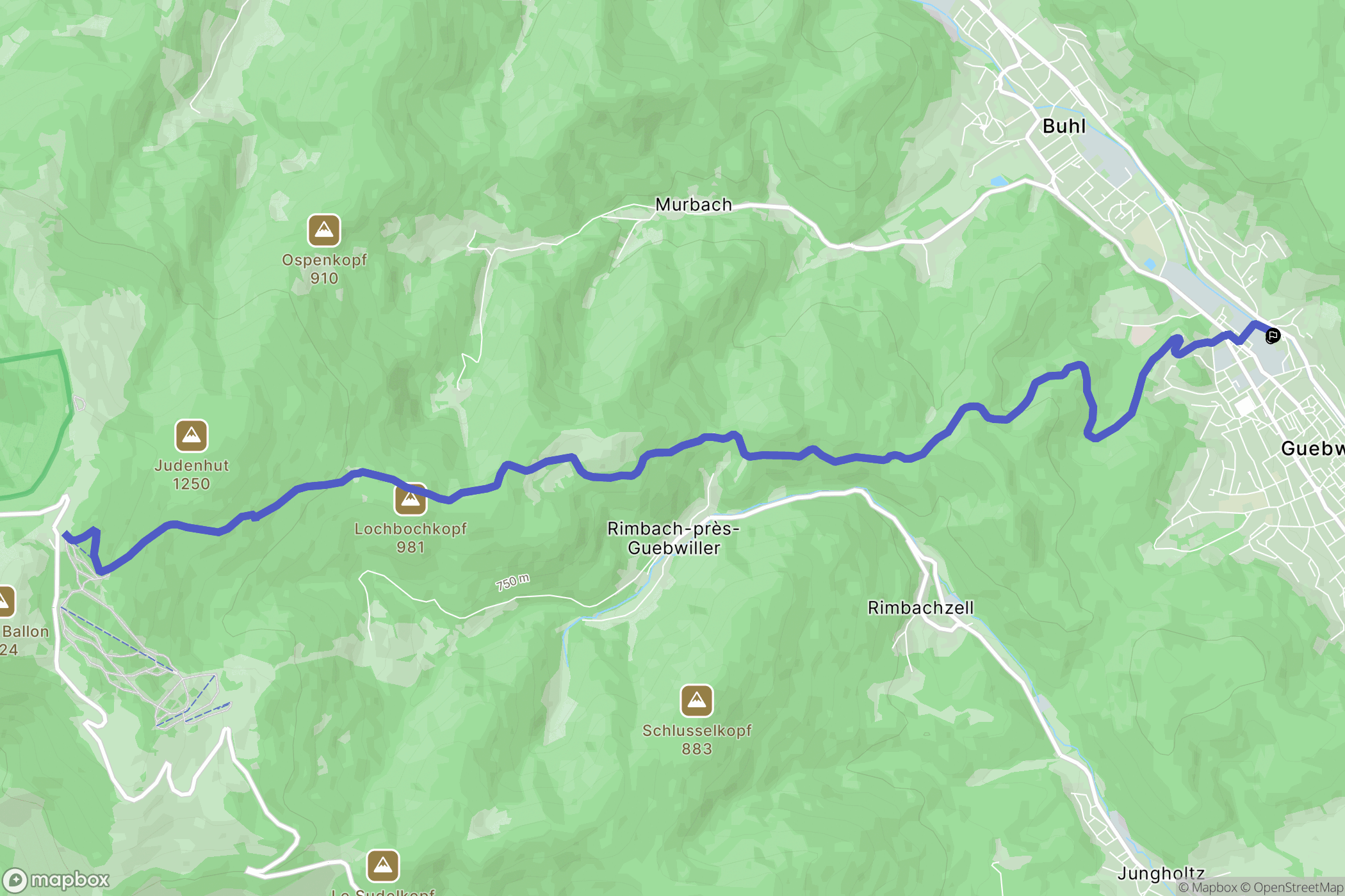 Guebwiller : carte du parcours de randonnée - France