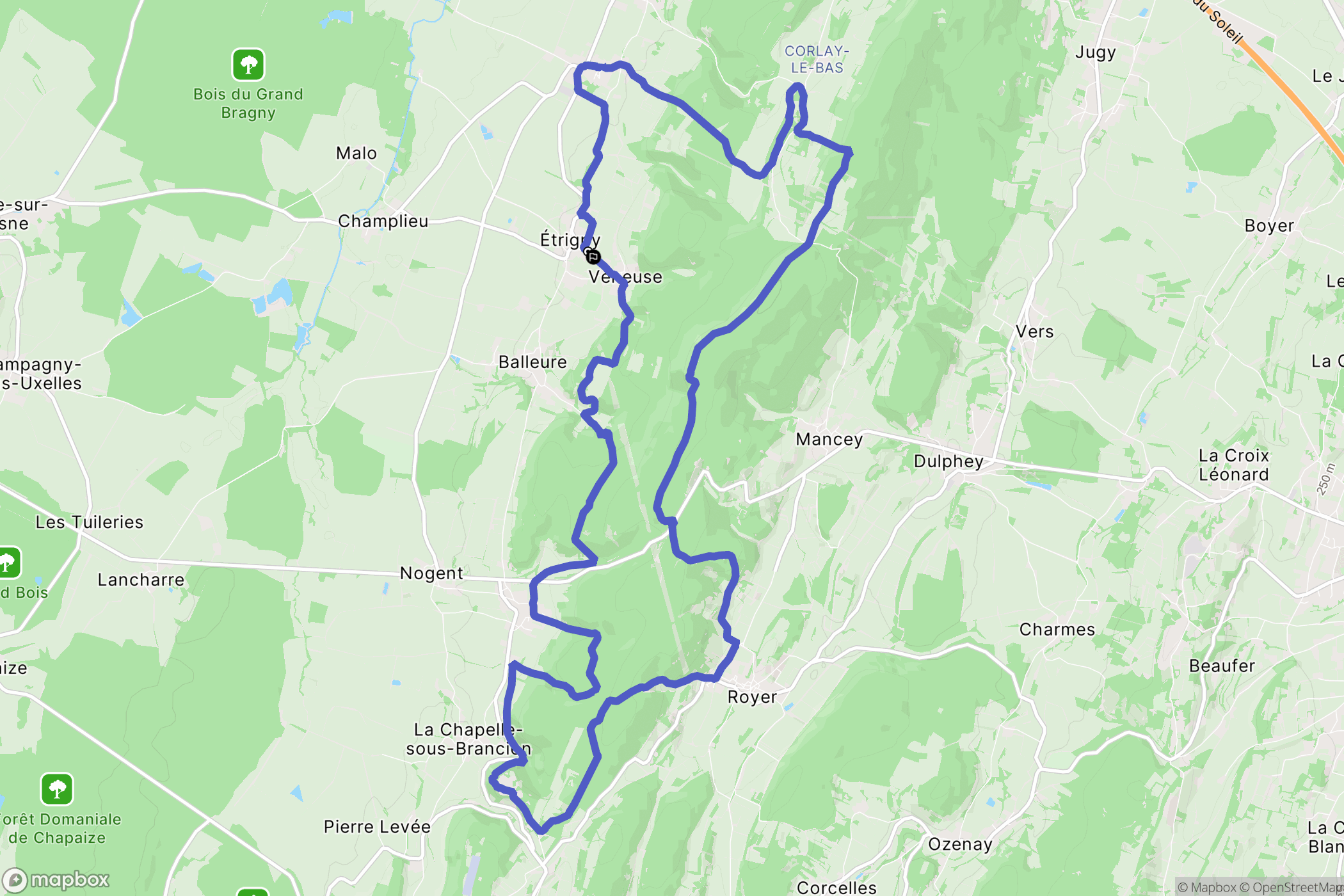 Étrigny : carte du parcours de randonnée - France